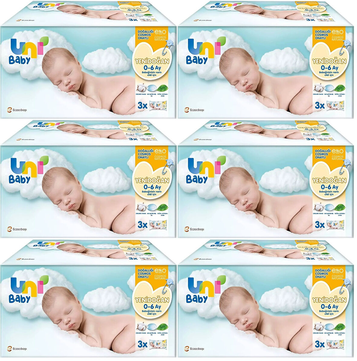 Uni Baby Islak Havlu Hassas Yeni Doğan 40 Yaprak (18 Li Set) 720 Yaprak (Narin Ciltler için) (6PK*3)