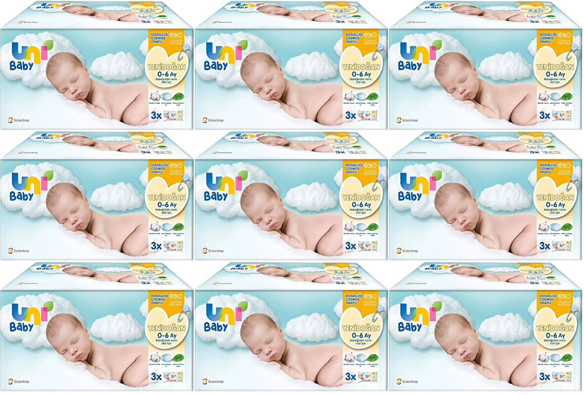 Uni Baby Islak Havlu Hassas Yeni Doğan 40 Yaprak (27 Li Set) 1080 Yaprak (Narin Ciltler için) (9PK*3)