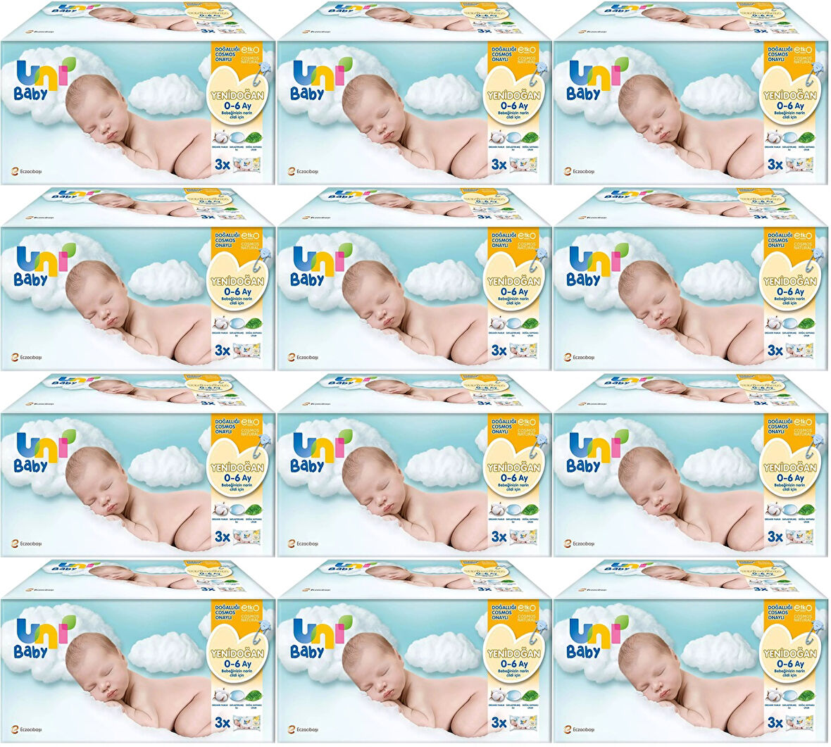 Uni Baby Islak Havlu Hassas Yeni Doğan 40 Yaprak (36 Lı Set) 1440 Yaprak (Narin Ciltler için) (12PK*3)