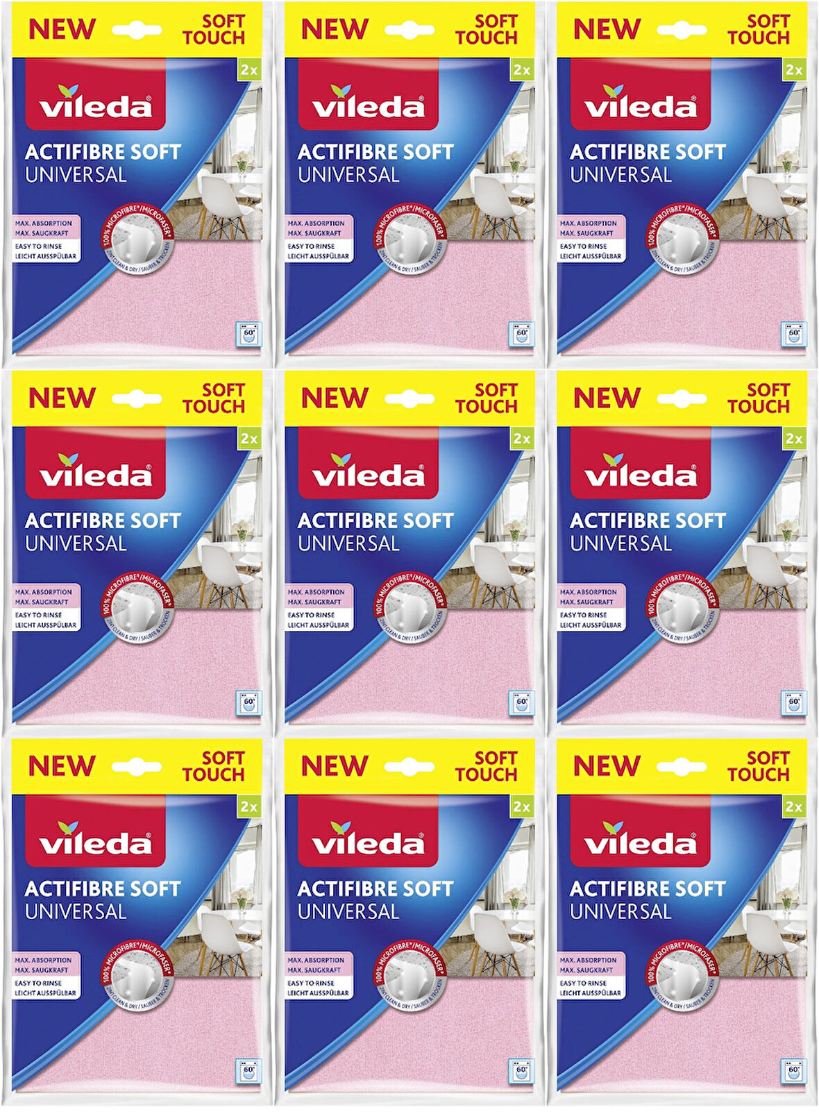 Vileda Actifibre Soft Universal New Soft Touch (Paket içi 2 Li) (9 Lu Set)