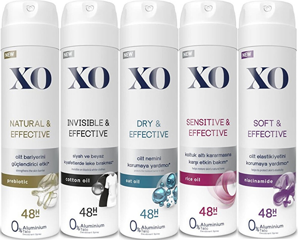 XO Deodorant 150ML Women-Kadın Natural-Invisible-Dry-Sensitive-Soft & Effective (Karma 5 Li Set)