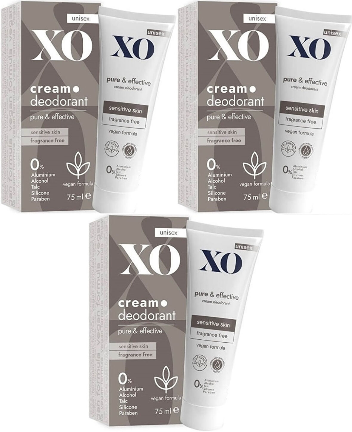 XO Krem Deodorant 75ML Unisex Pure & Effective Kokusuz (3 Lü Set)