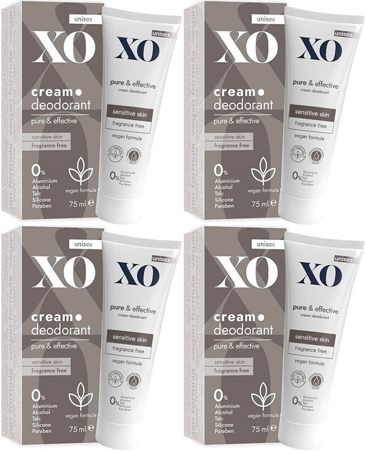 XO Krem Deodorant 75ML Unisex Pure & Effective Kokusuz (4 Lü Set)