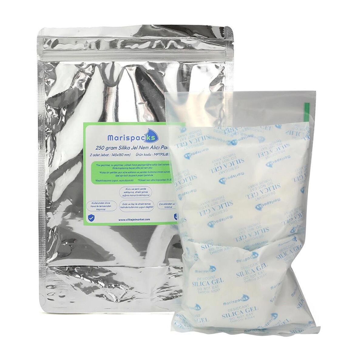 Marispacks 250 g x 2 adet silikajel nem alıcı paket (nonwoven, metalize doypack ambalajda)