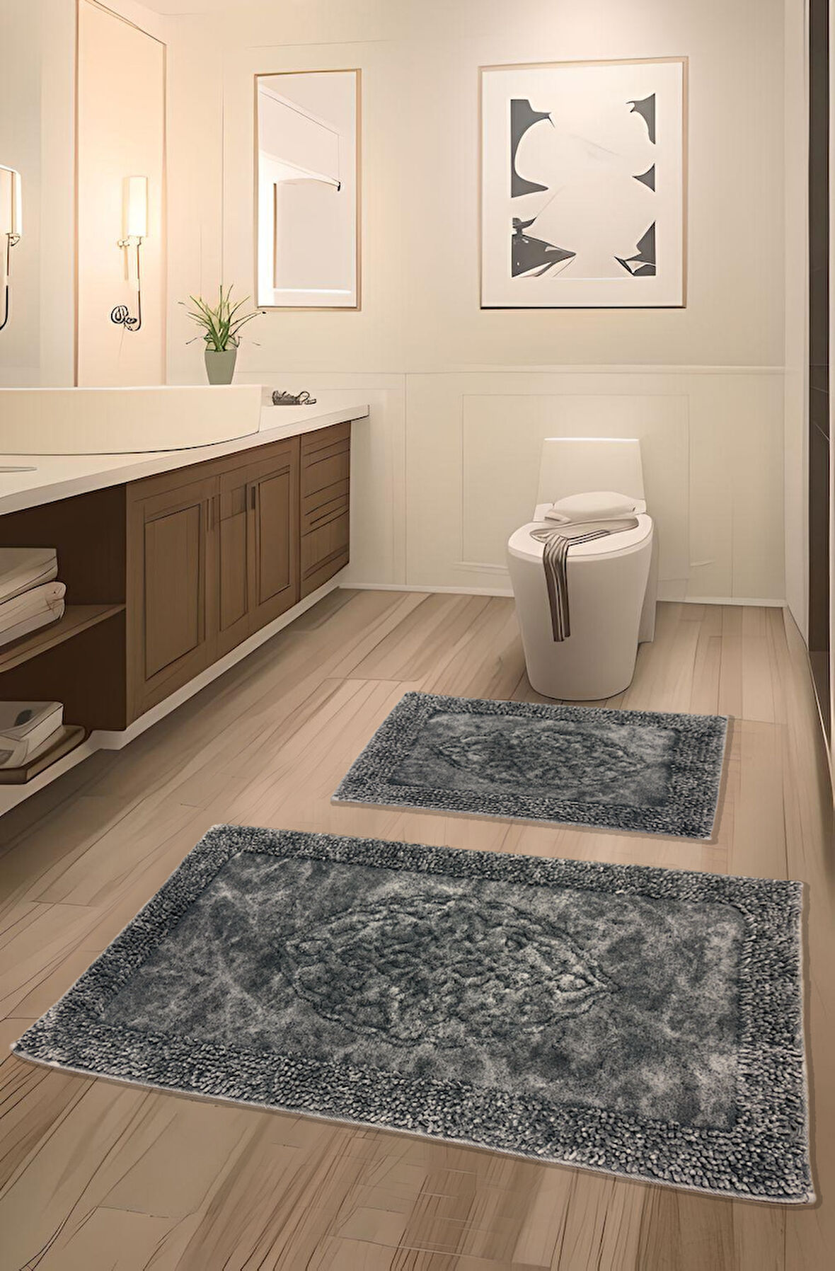 Pamukkent Yumuşacık, Süper Emici 2'li 100% Pamuk Ultra Lüks Banyo Paspası Seti