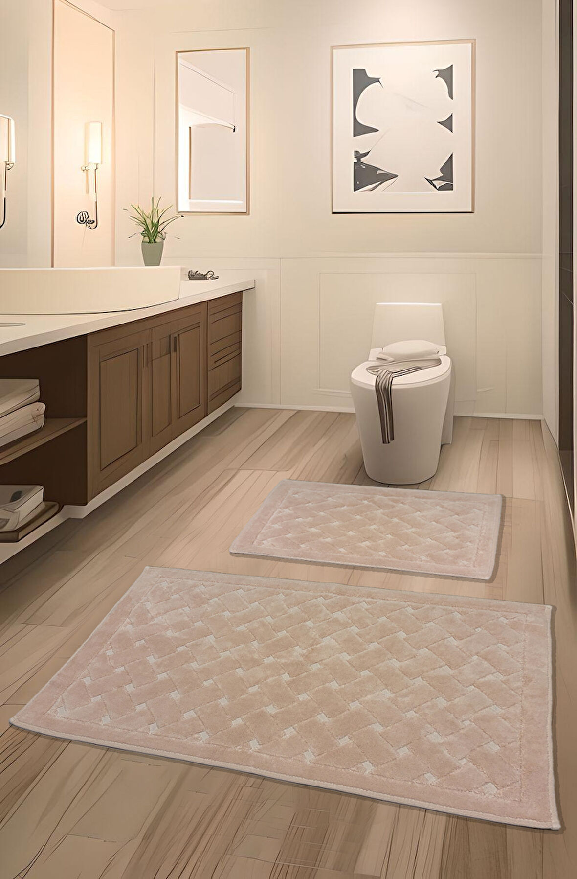 Kapadokya Yumuşacık, Süper Emici 2'li 100% Pamuk Ultra Lüks Banyo Paspası Seti