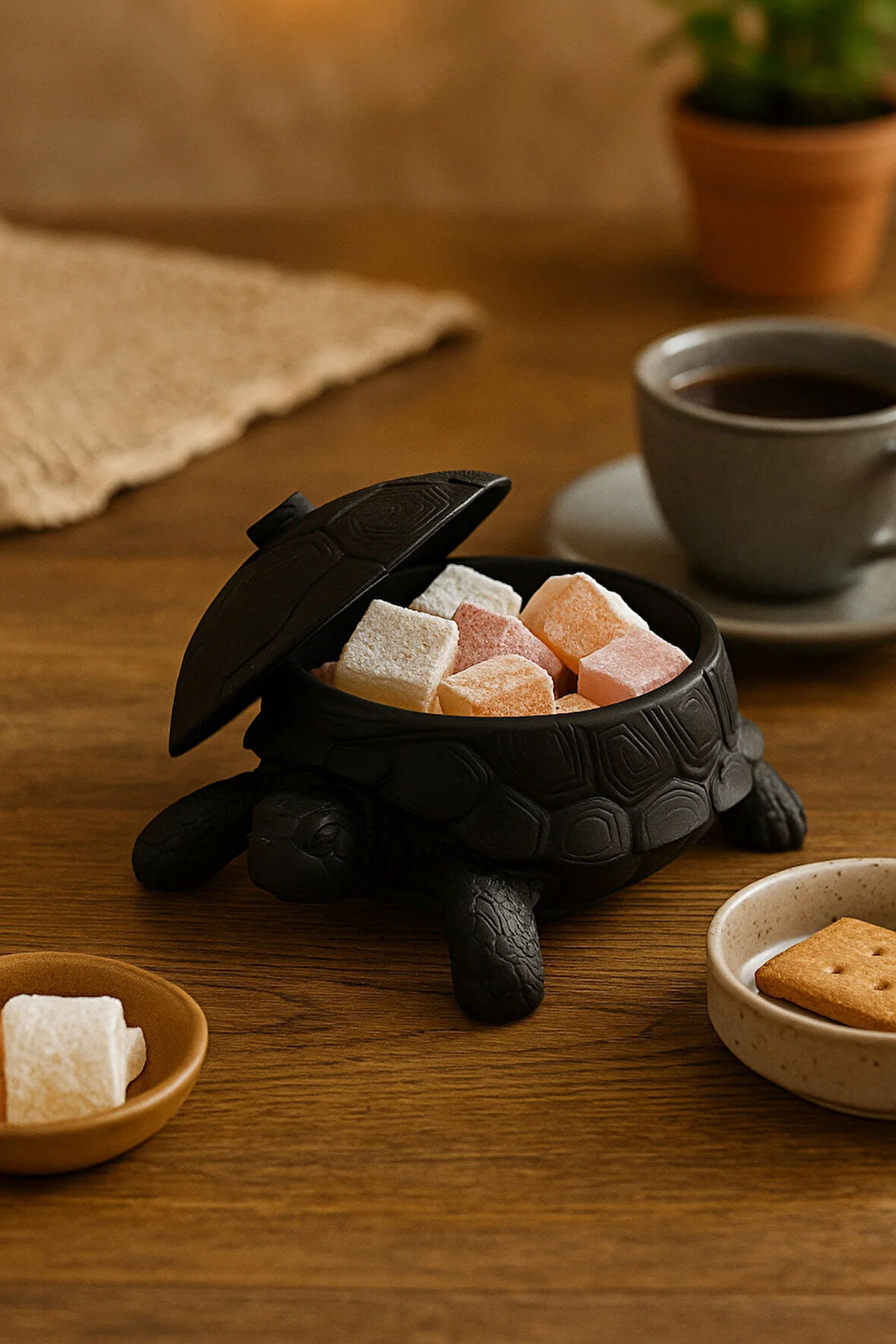 3D Kaplumbağa Figürlü Kapaklı Dekoratif Obje Takı Organizeri, Lokumluk ve Sunumluk