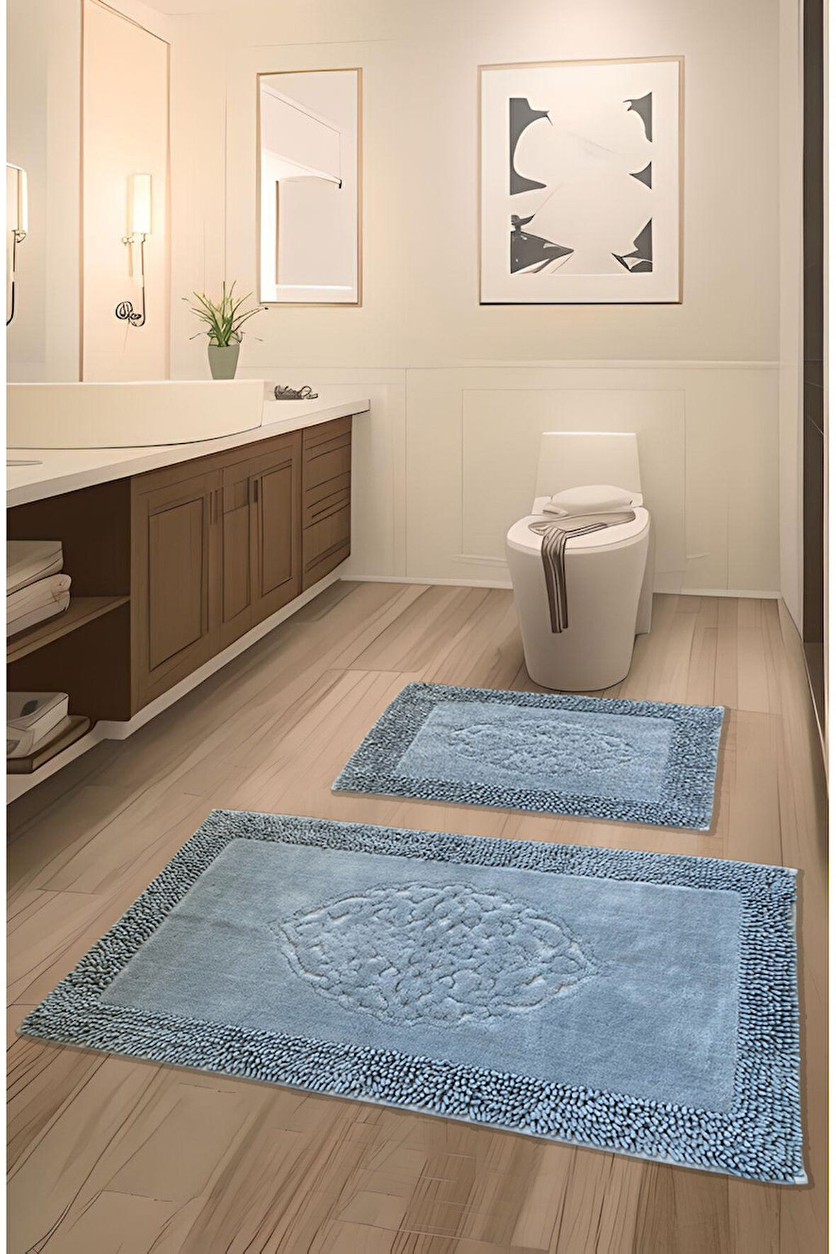 Pamukkent Yumuşacık, Süper Emici 2'li 100% Pamuk Ultra Lüks Banyo Paspası Seti