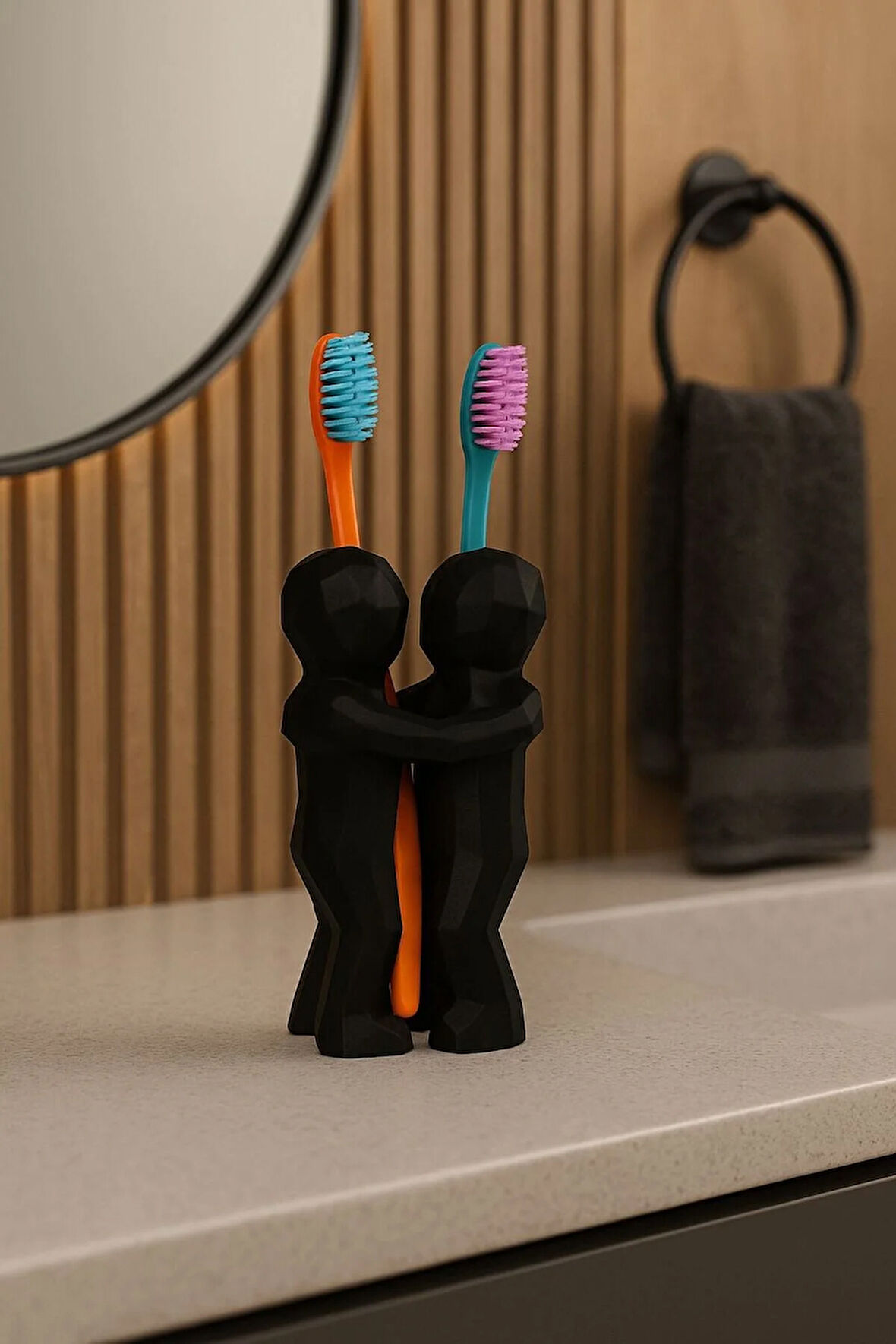 3D Hediye Çiftler İçin Diş Fırçalığı Minimalist Banyo Aksesuarı Geri Dönüştürülmüş PLA 13 X 9 cm