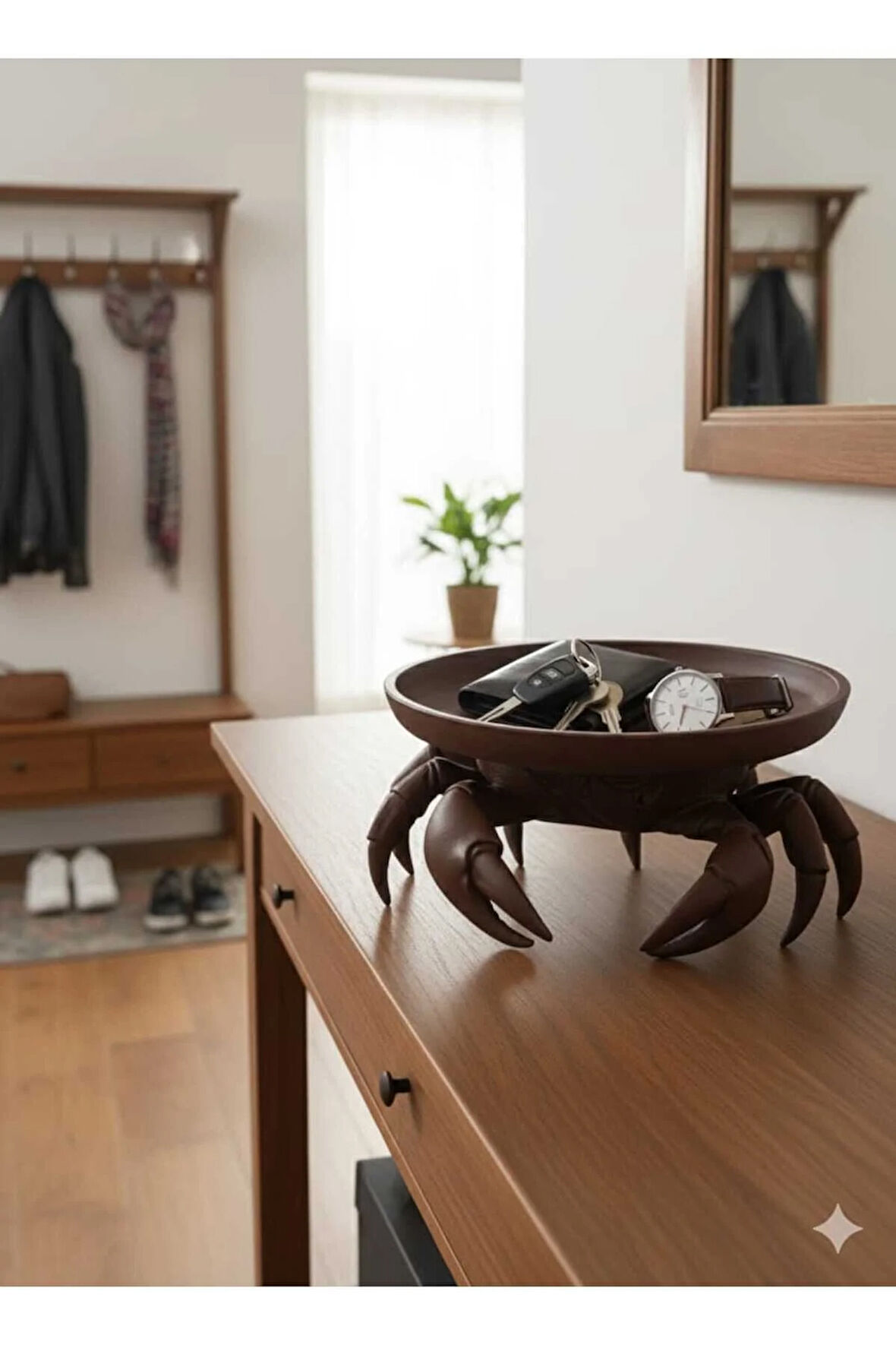 3D  Dekoratif Yengeç Figürü Kahverengi Pratik Ev Gereçleri Sunum Tabak 16 X 16 Cm