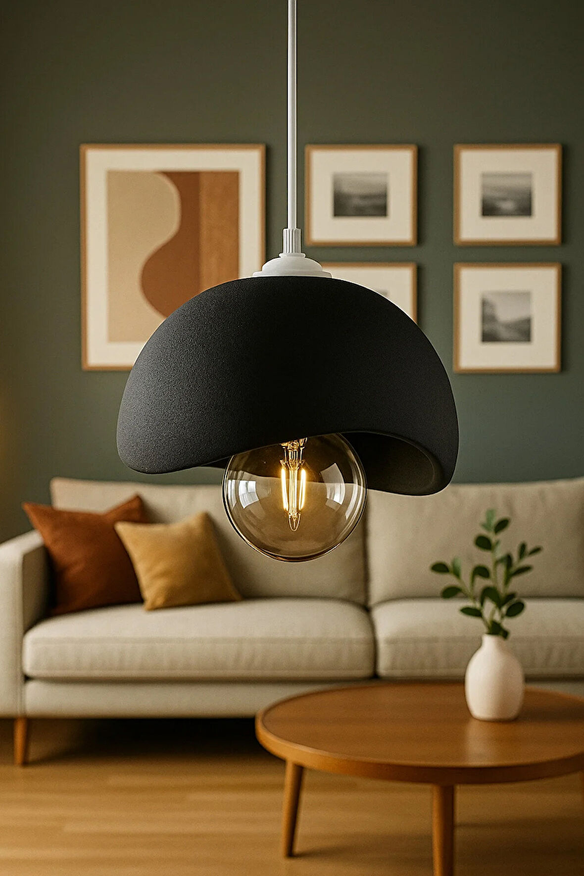 Siyah Beton Görünümlü Modern Sarkıt Avize, Vegan, Toz Tutmayan Salon, Oturma odası, Çocuk Odası