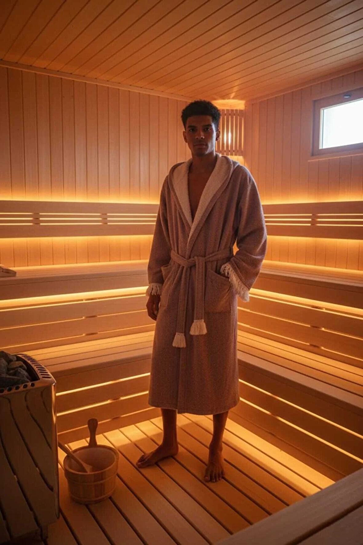 Müslin Unisex Bornoz Kapüşonlu Püsküllü Yumuşak Dokulu Banyo Ve Plaj Bornozu