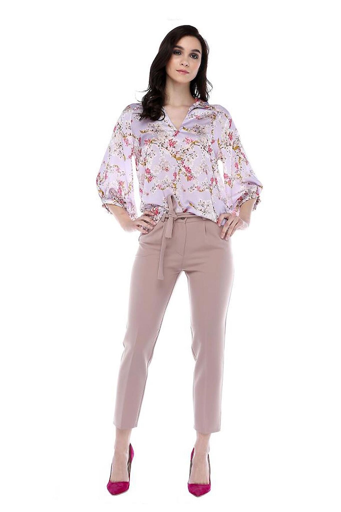 Kuşaklı Somon Bilek Kadın Pantolon