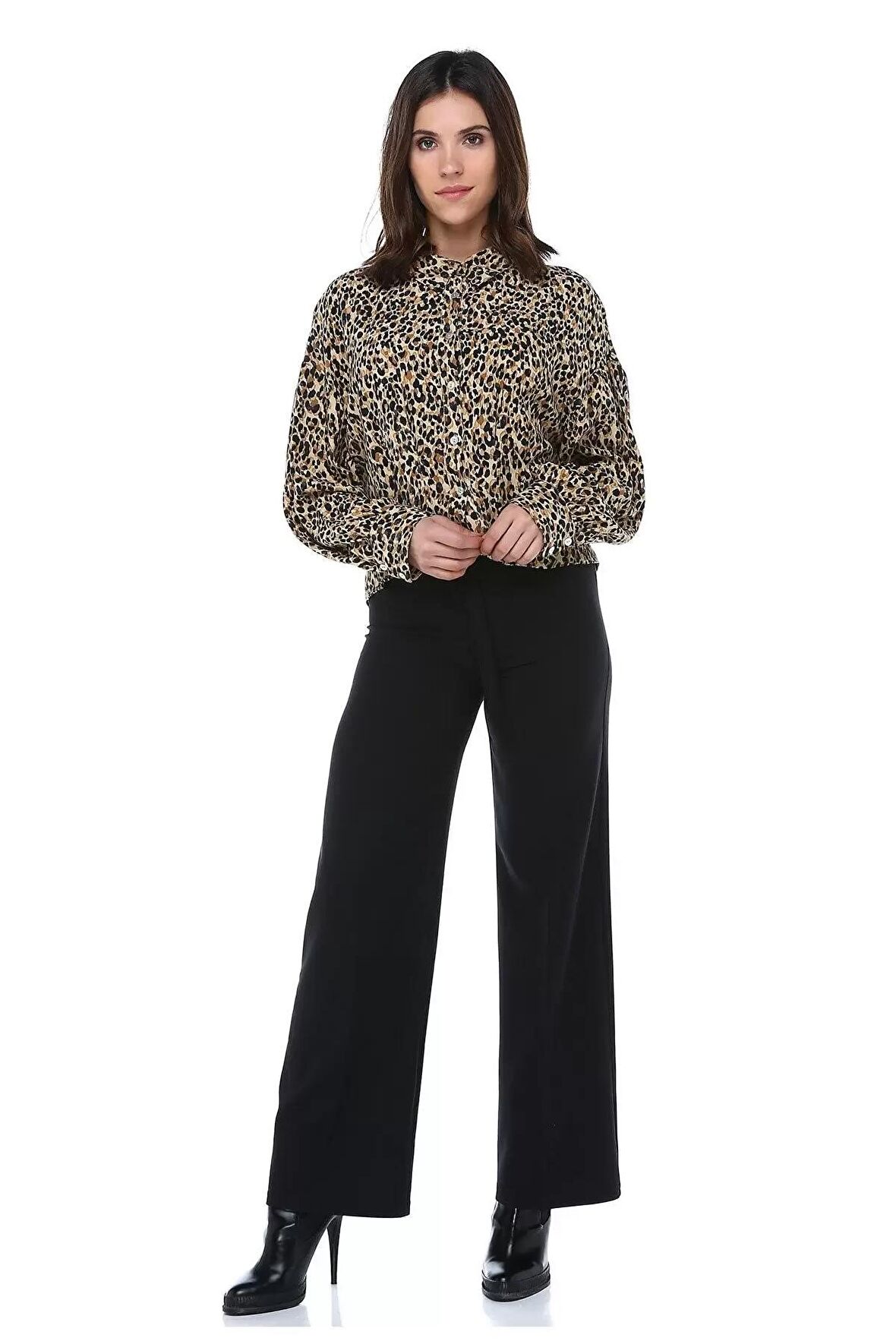 Kuşaklı Bol Paça Siyah Kadın Pantolon