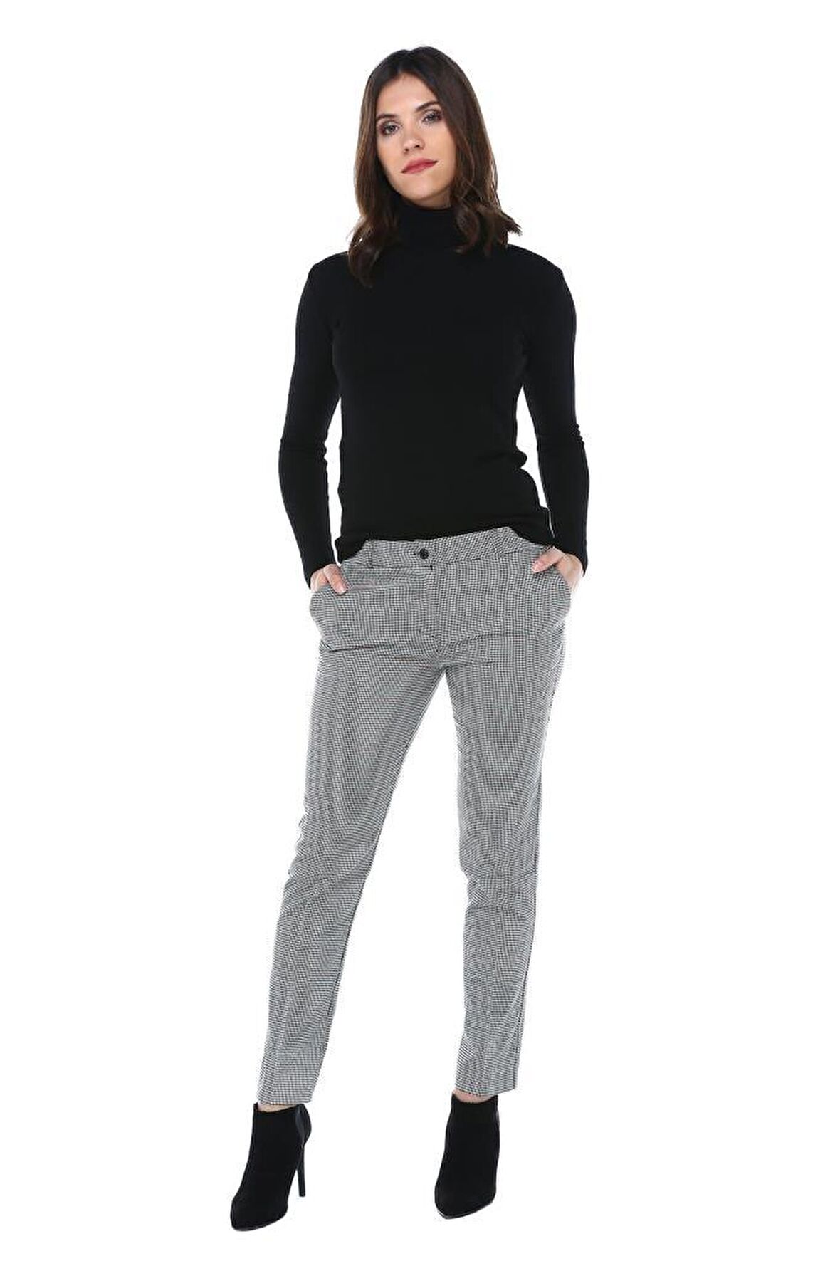 Atlas Ekose Bilek Gri Kadın Pantolon