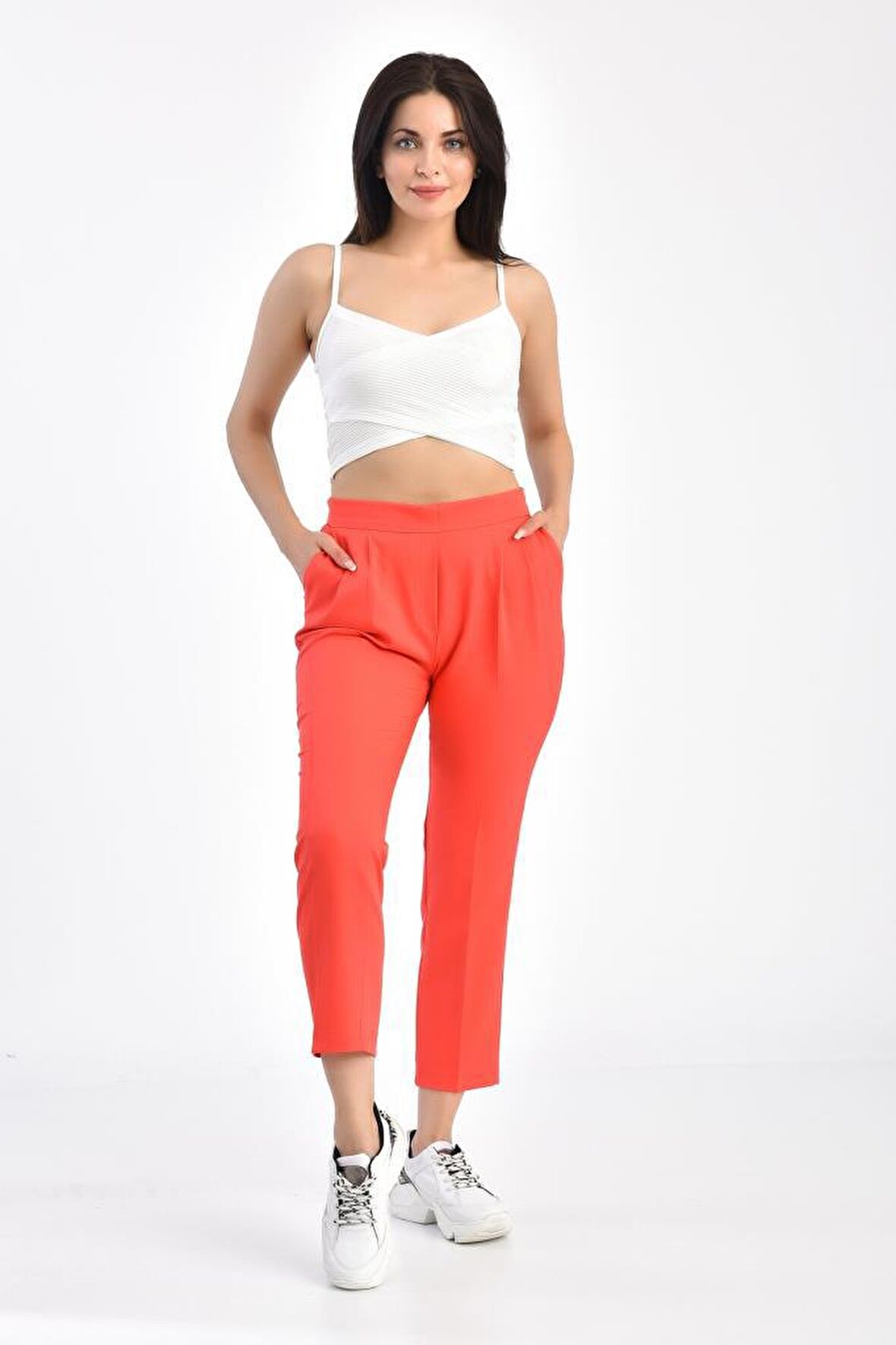 Belden Lastikli Fuşya Bilek Kadın Pantolon