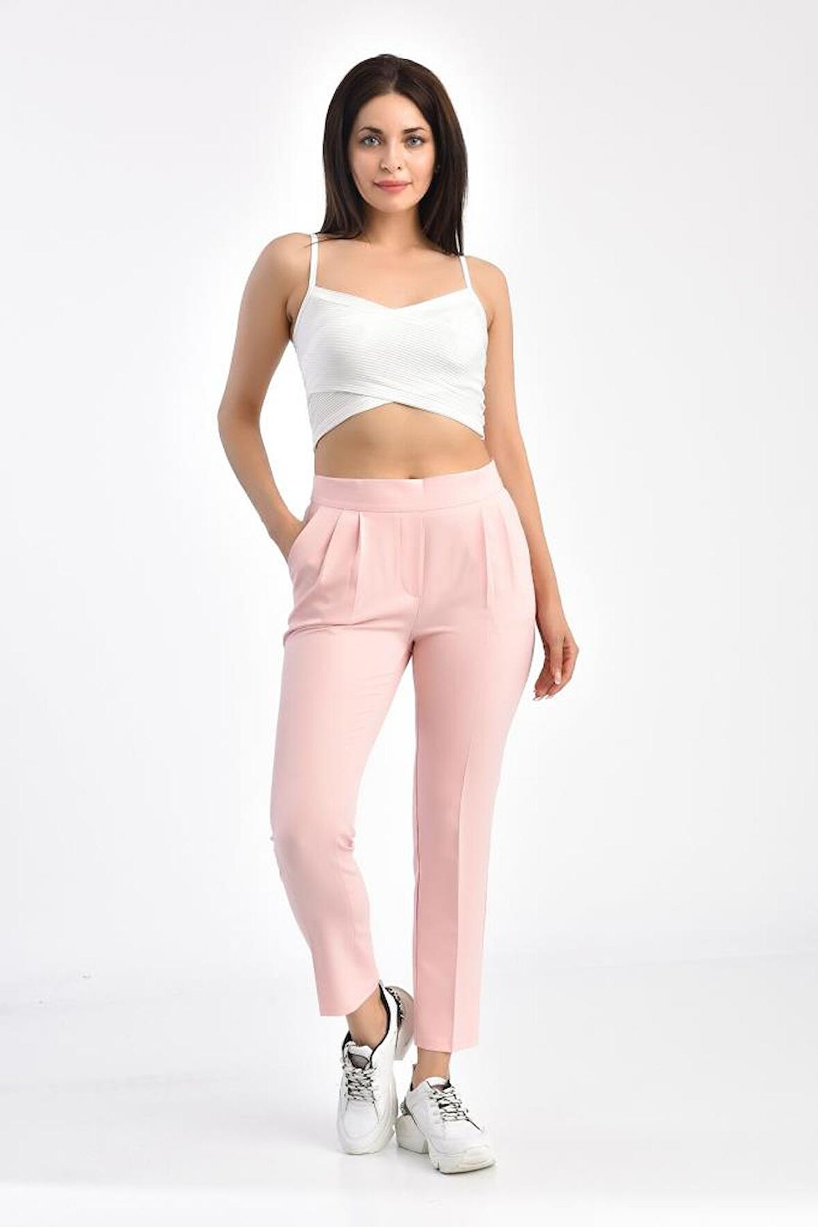 Belden Lastikli Pudra Bilek Kadın Pantolon