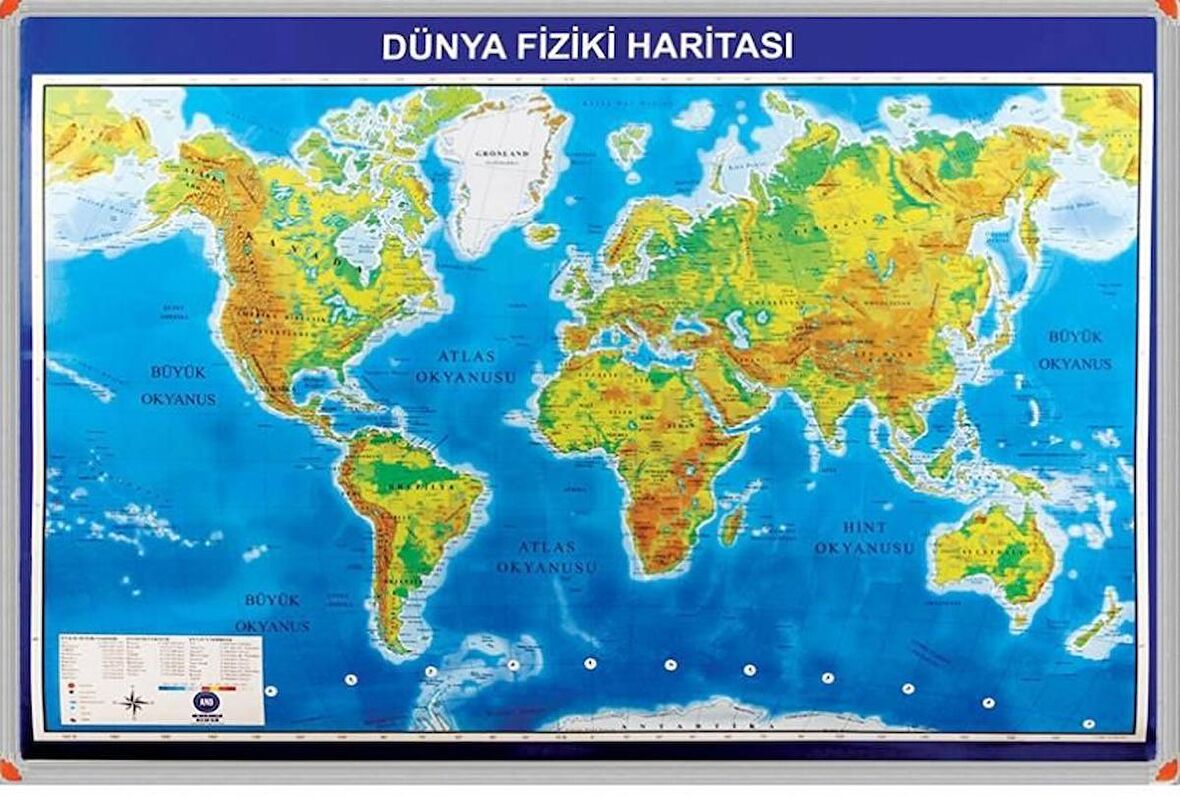 70X100 CM DÜNYA FİZİKİ HARİTASI (Alüminyum Çerçeve)-PAN405