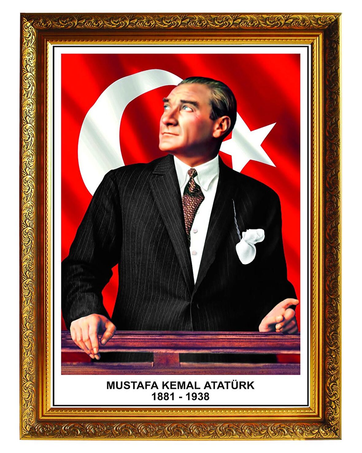 60X80 CM YALDIZLI ÇERÇEVELİ ATATÜRK PORTRE TABLO PANO-PAN640