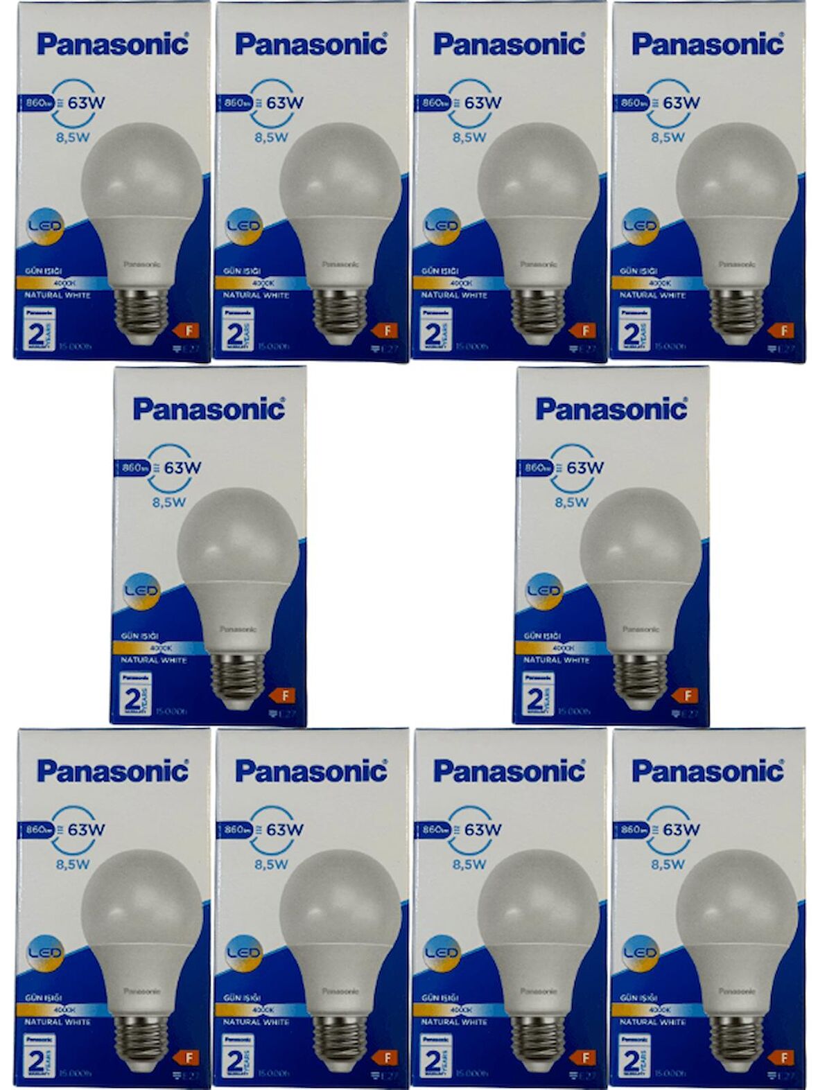 Panasonic 8,5W (63W) 4000K (Günışığı) E27 Duylu Led Ampul (10 Adet)