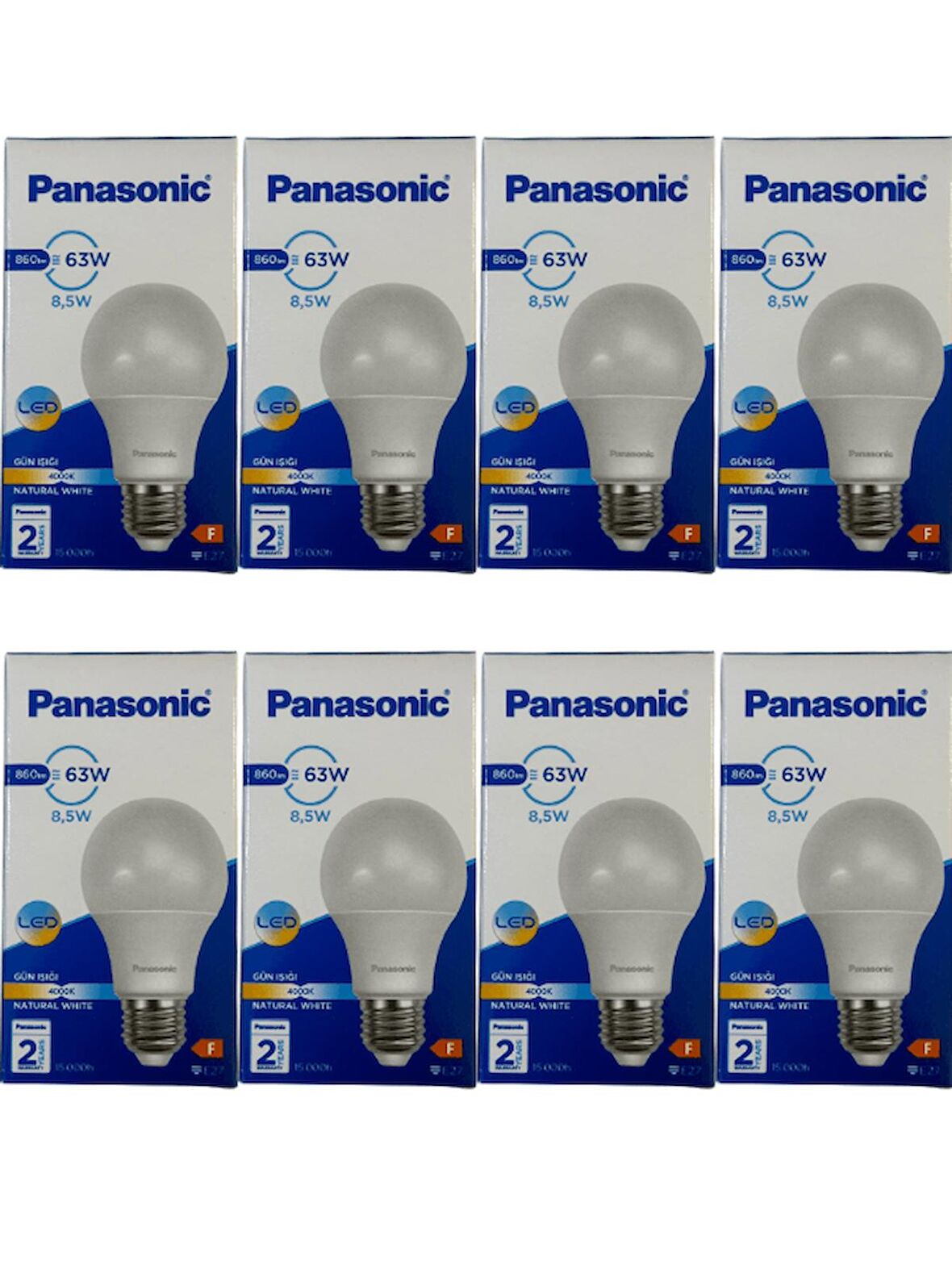 Panasonic 8,5W (63W) 4000K (Günışığı) E27 Duylu Led Ampul (8 Adet)