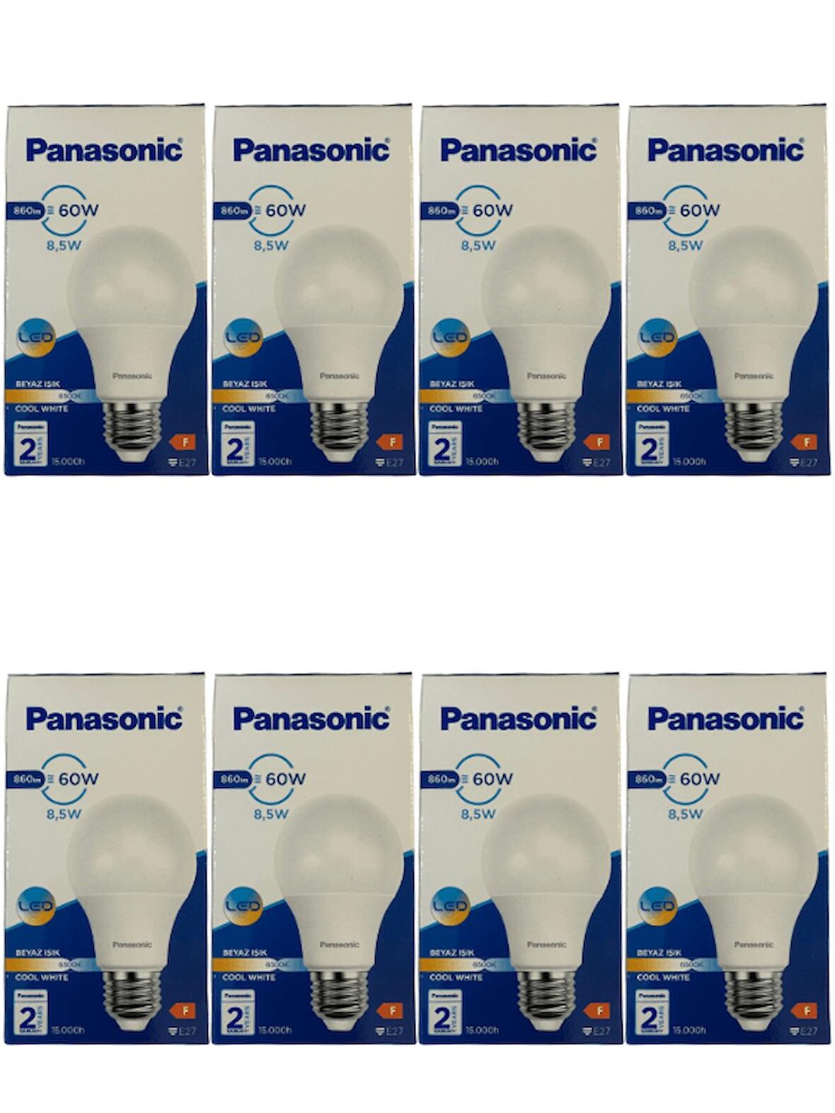 Panasonic 8,5W (60W) 6500K (Beyaz Işık) E27 Duylu Led Ampul (8 Adet)