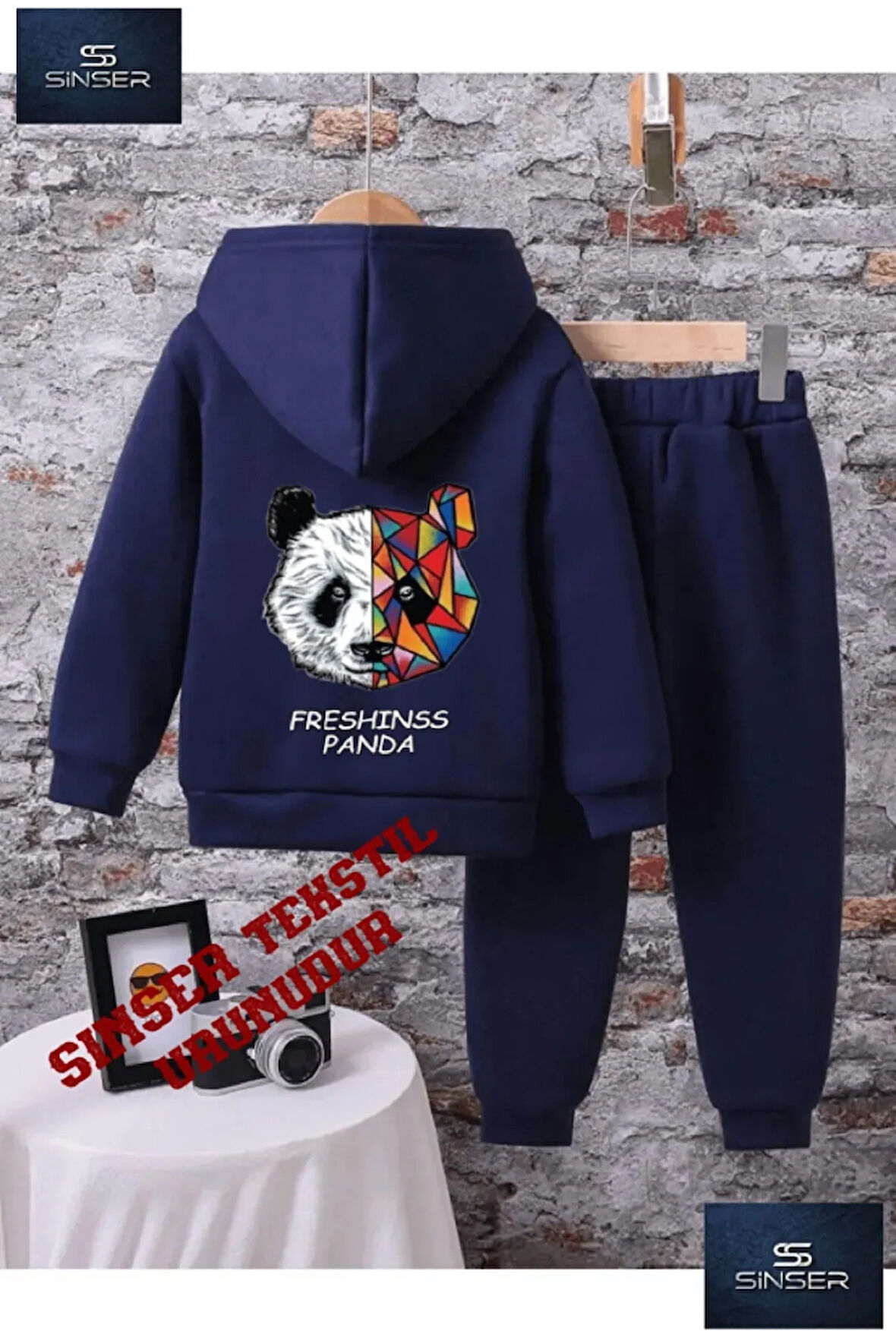 Kapşonlu Çocuk “PANDA FRESH SIRTBASKI” Baskısız Eşofman Takımı