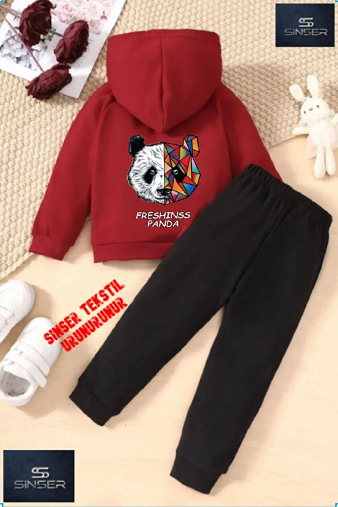 Kapşonlu Çocuk “PANDA FRESH SIRTBASKI” Baskısız Eşofman Takımı