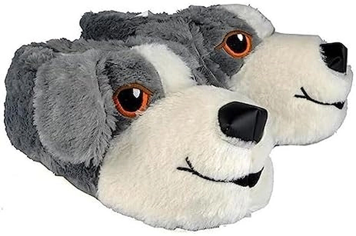 Mergenshoes Unisex GriS Köpekli Panduf Ev Botu (Gri) 