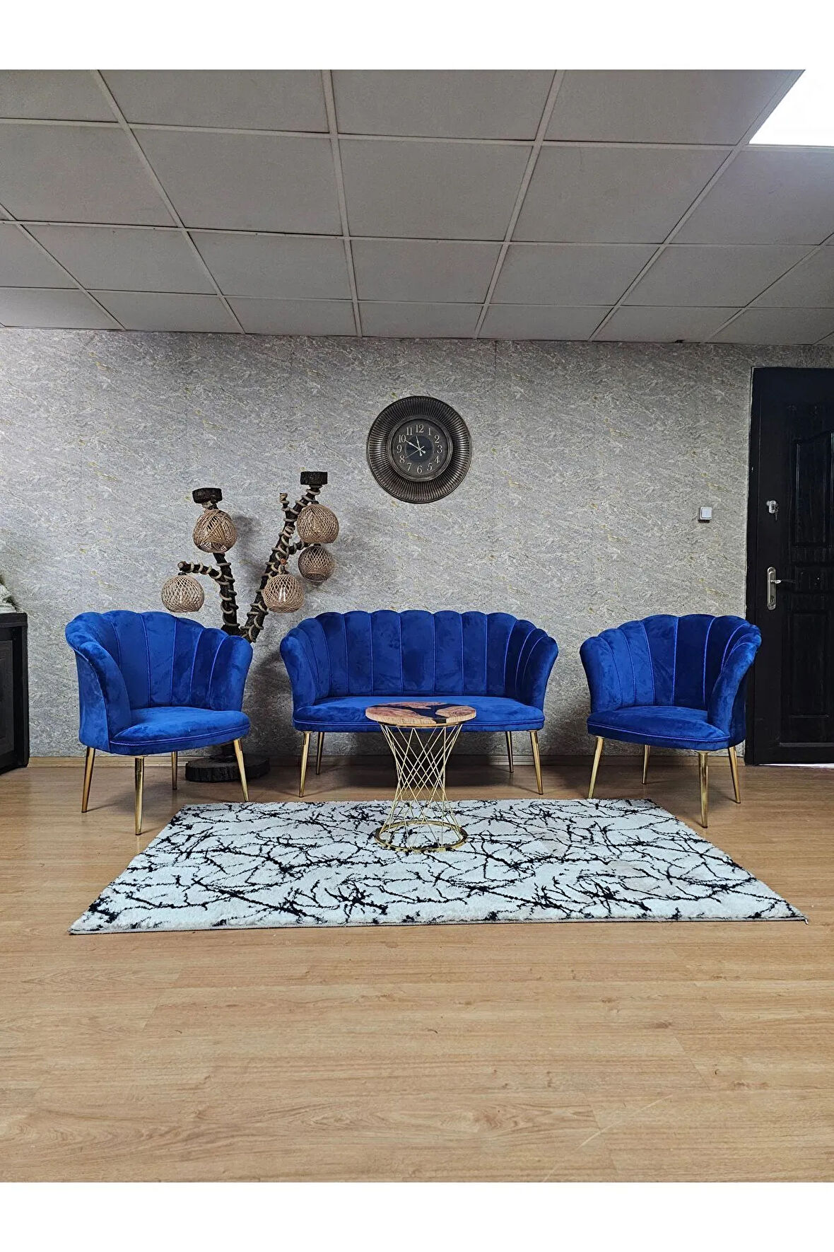 Papatya Çay Seti Koltuk Takımı Gold Sivriltme Ayak, Balkon, Salon, Ofis, Cafe Koltuk Takımı