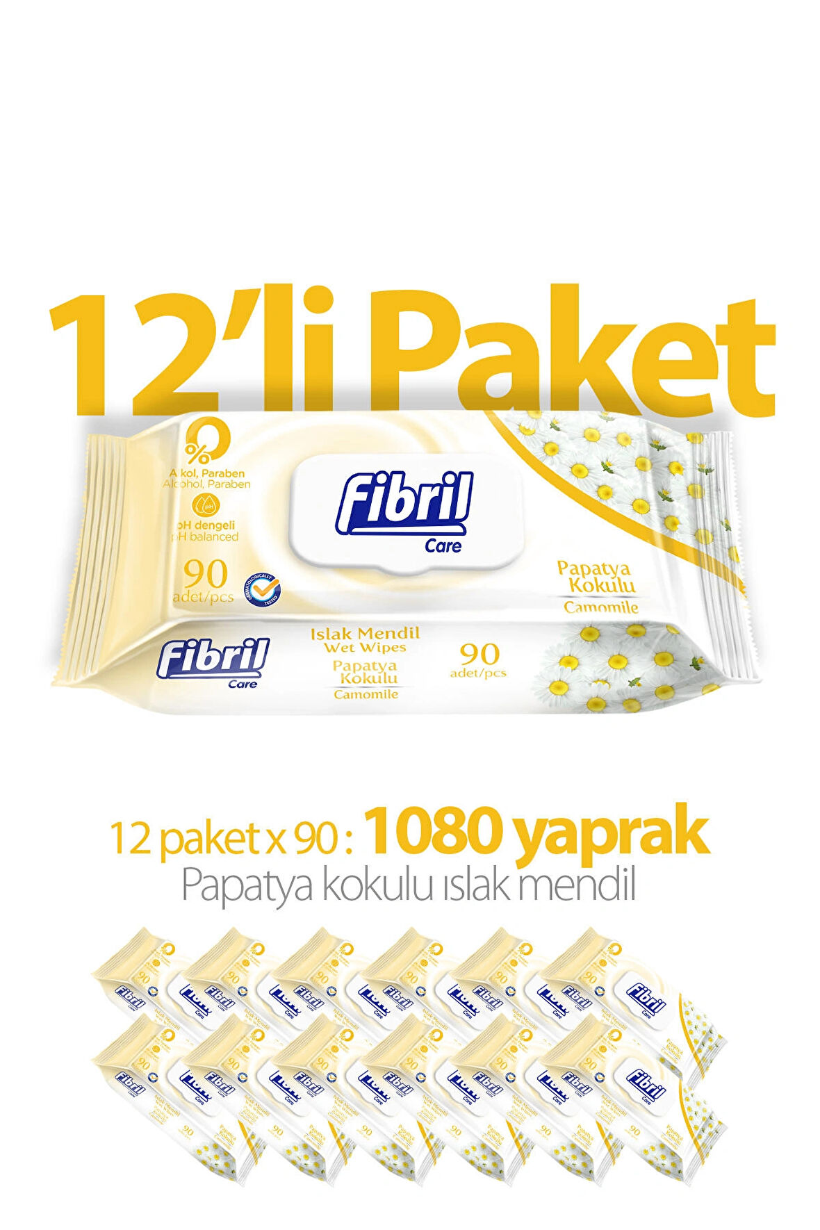 Papatya Kokulu Islak Mendil 12x90 Lı Paket 1080 Yaprak