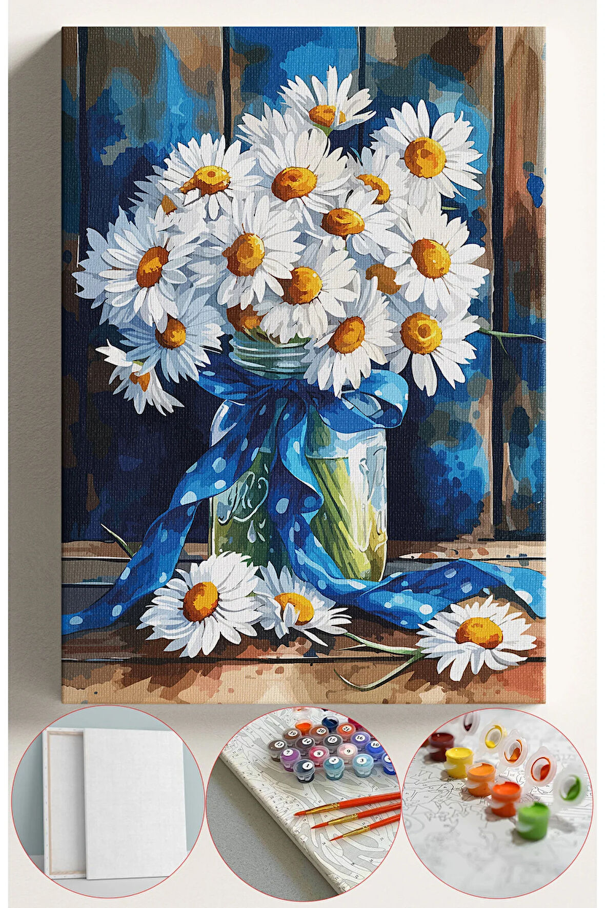 Sayılarla Boyama Seti Numaralı Tuval Fırça Boya 40x50 Cm - PAPATYA DEMETİ