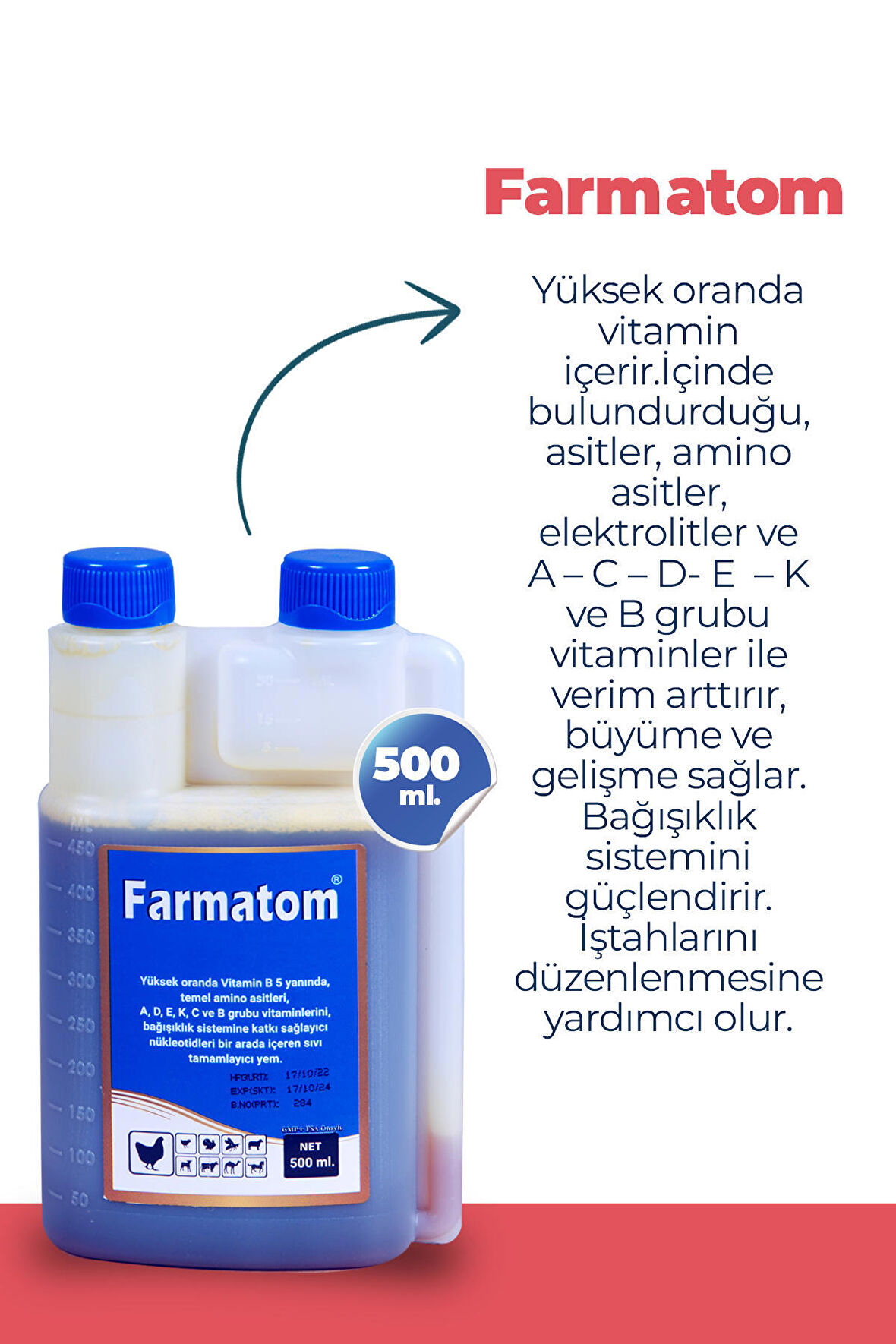 FARMATOM 500 ML  KANATLI HAYVANLAR İÇİN VİTAMİN DESTEĞİ