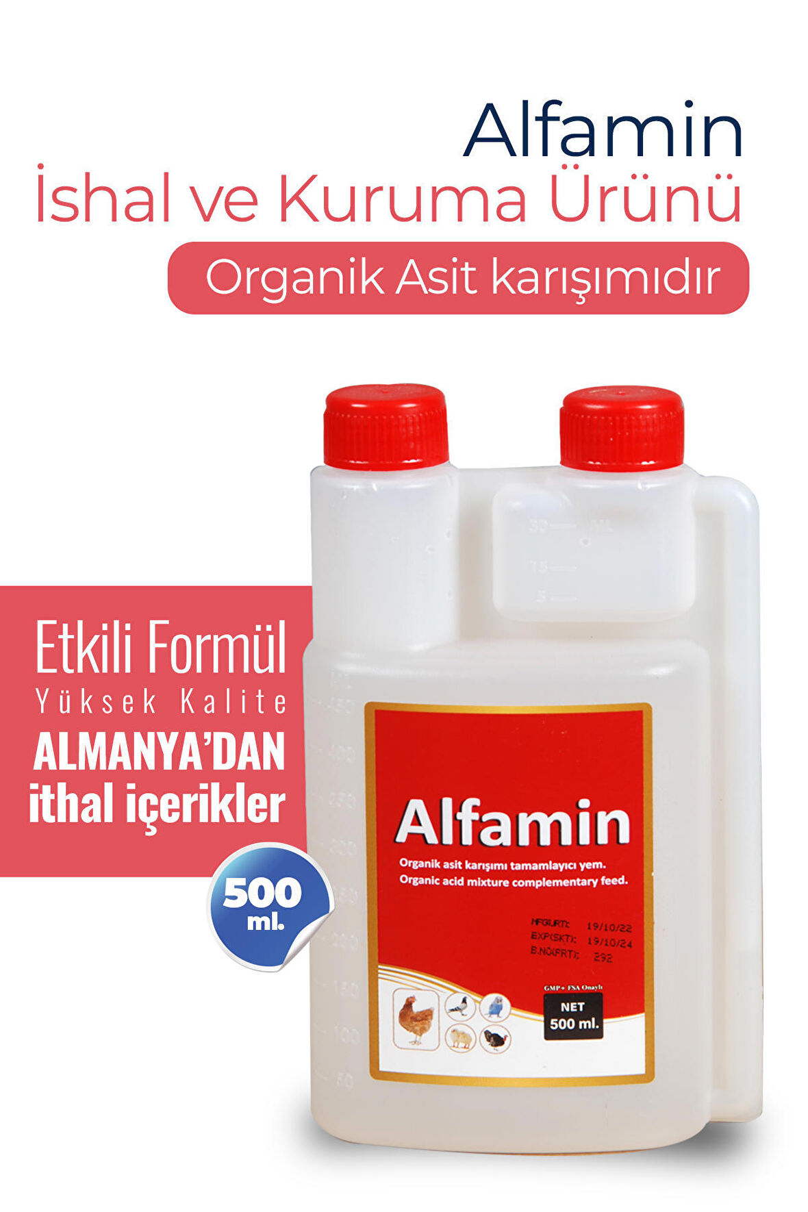 KANATLI HAYVANLAR İÇİN ( KUŞ , TAVUK , GÜVERCİN ) ALFAMİN İSHAL VE SALMONELLA ÜRÜNÜ 500 ML