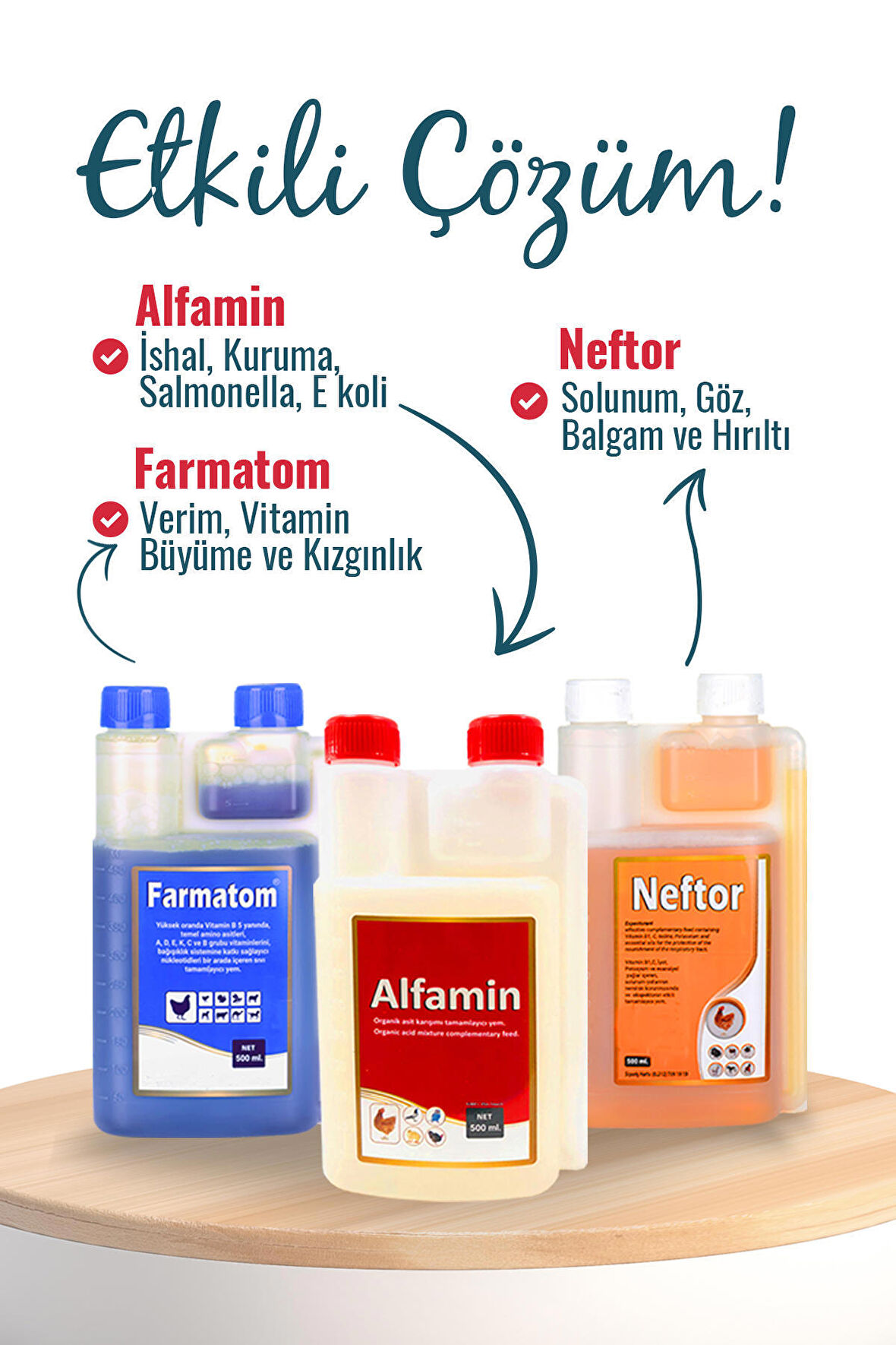 FARMATOM 500 ML  KANATLI HAYVANLAR İÇİN VİTAMİN DESTEĞİ  , NEFTOR  500 ML HIRILTI VESOLUNUM YOLU DESTEĞİ  , ALFAMİN 500 ML KANATLI HAYVANLAR İÇİN İSHAL DESTEĞİ