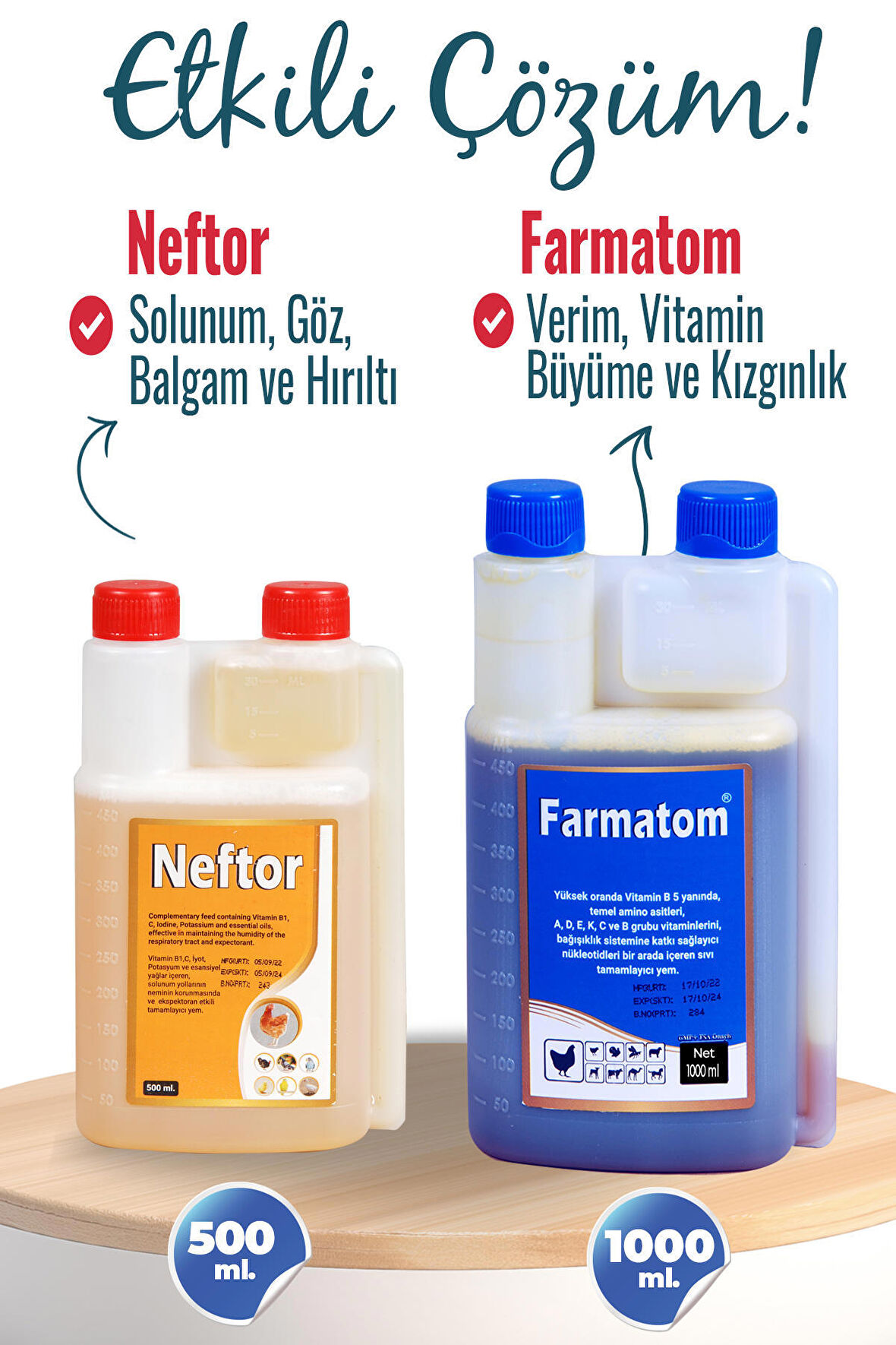 FARMATOM 1000 ML KANATLI HAYVANLAR İÇİN VİTAMİN DESTEĞİ , NEFTOR 500 ML HIRILTI VESOLUNUM YOLU DESTEĞİ