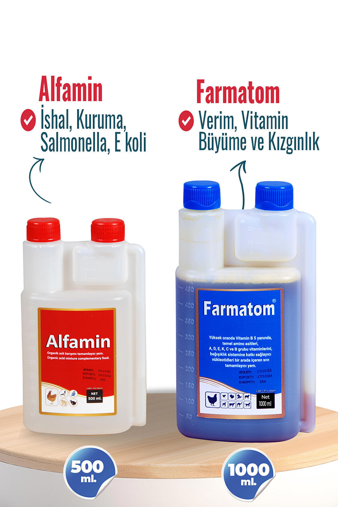 FARMATOM 1000 ML KANATLI HAYVANLAR İÇİN VİTAMİN DESTEĞİ , ALFAMİN 500 ML KANATLI HAYVANLAR İÇİN İSHAL DESTEĞİ