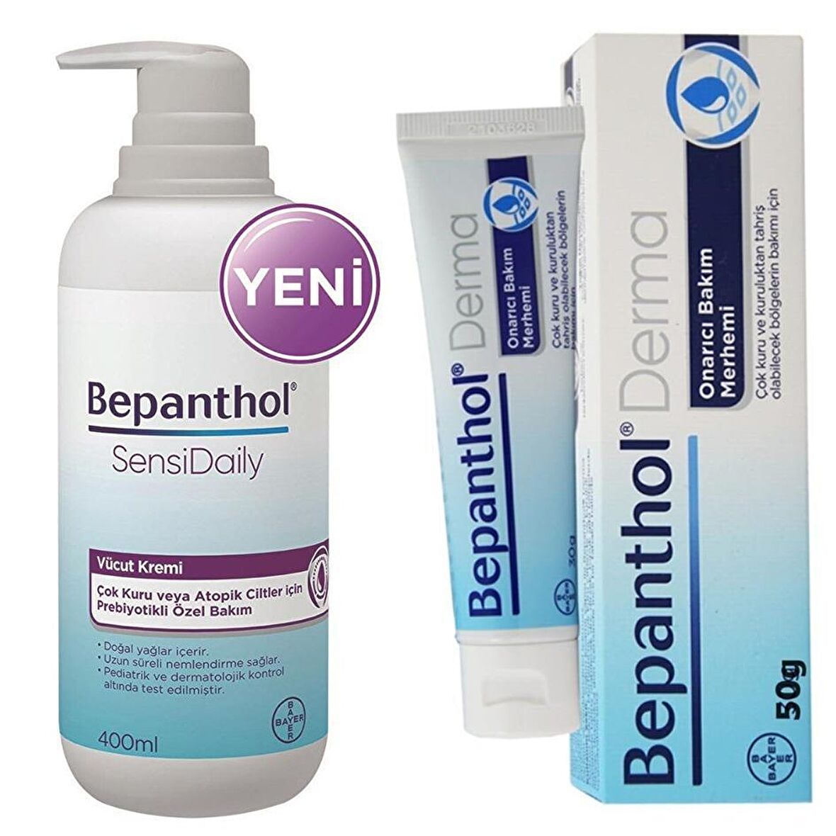 Bepanthol Nemlendirici-Onarıcı B5 Provitaminli Kuru-Atopik Ciltler için  Vücut Kremi 400 ml & Bepanthol Derma Onarıcı Bakım Merhemi 50 g 