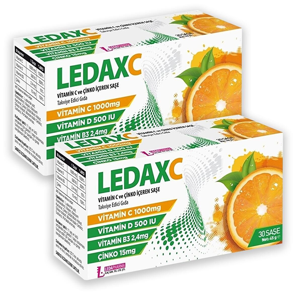 Ledaxc Vitamin C ve Çinko İçeren 30 Saşe 2 Adet