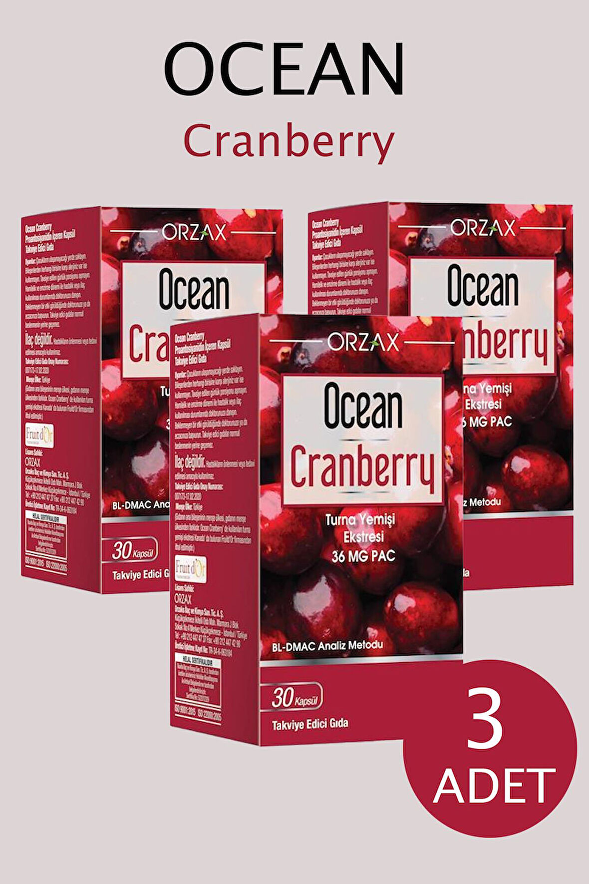 Orzax Ocean Cranberry Turna Yemişi Ekstresi 36 mg Pac 30 Kapsül 3 Adet