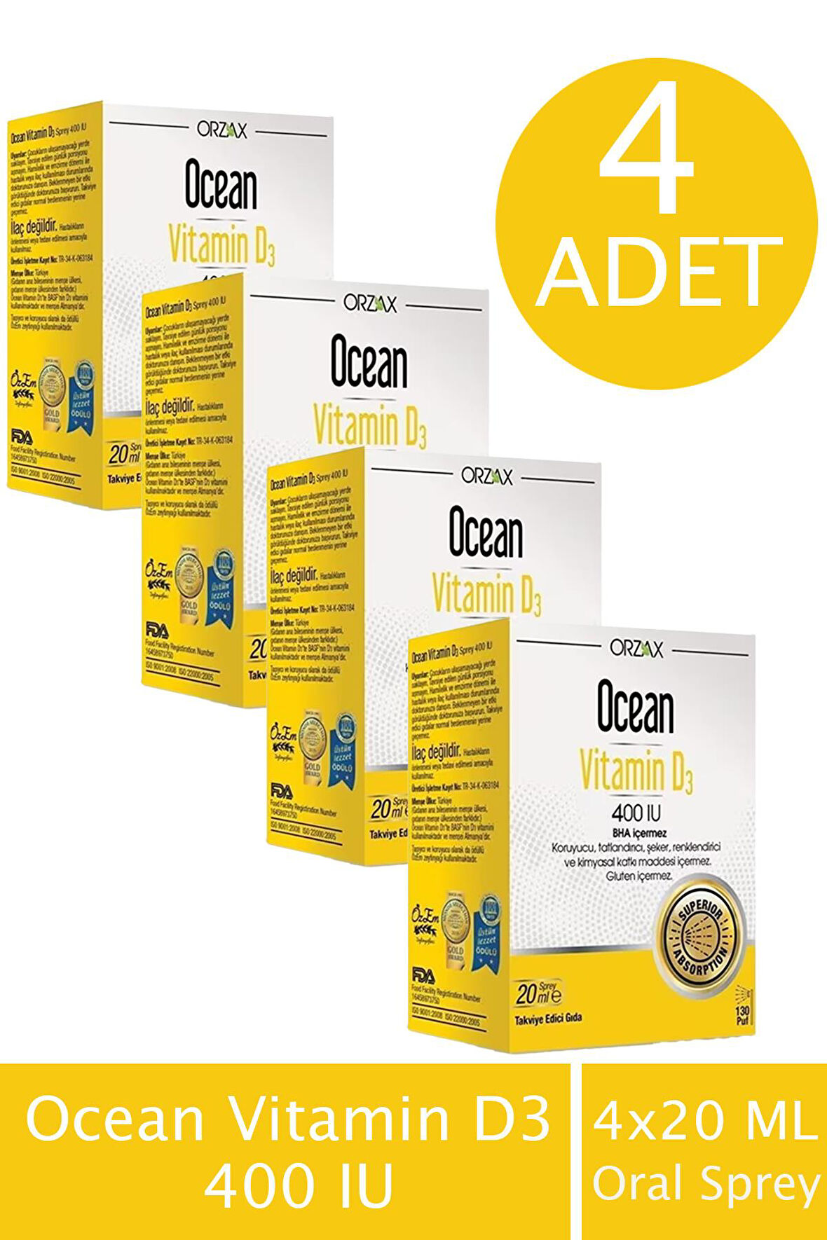 Ocean Vitamin D3 400 IU Oral Sprey 20 ml 4 ADET 