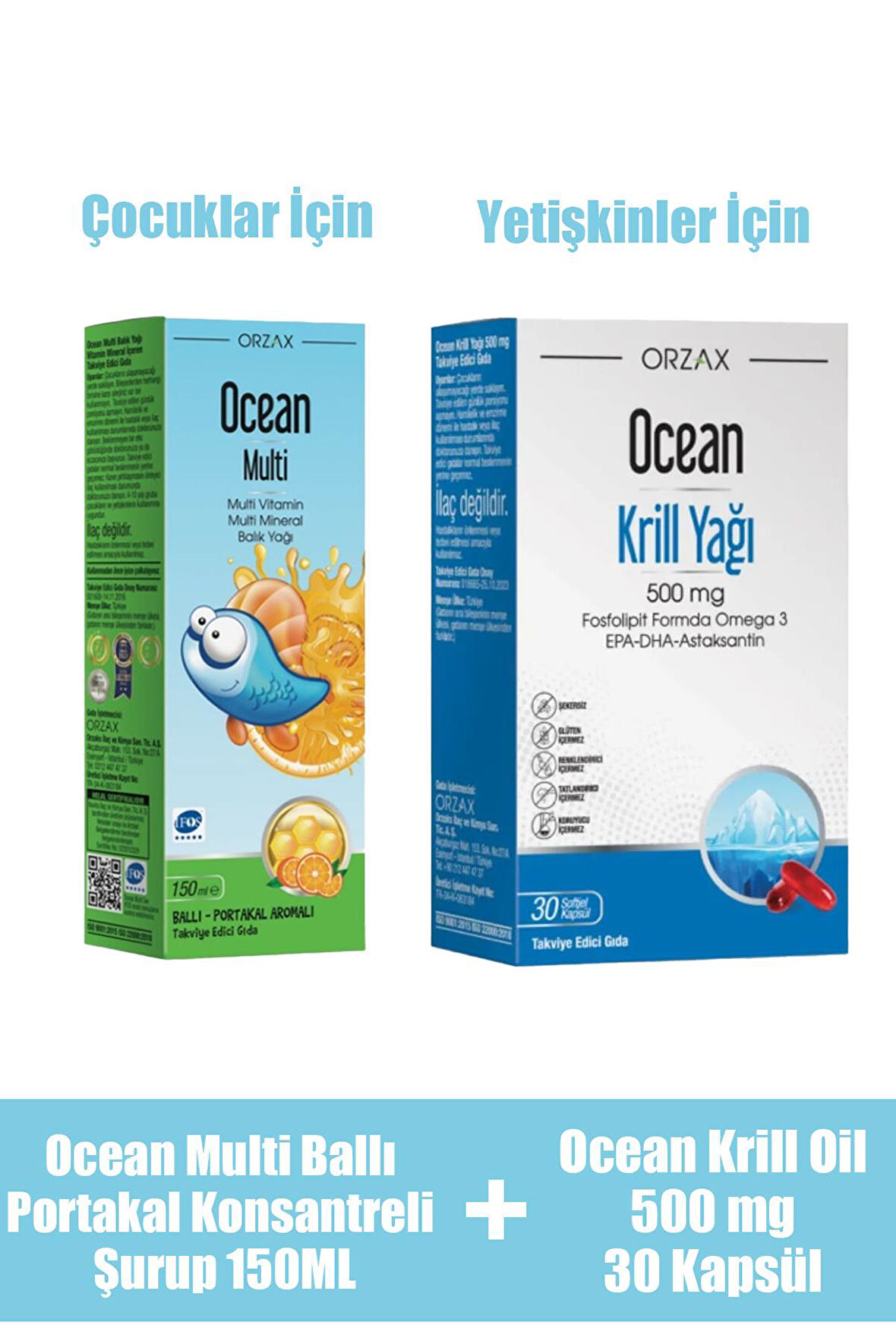 Ocean Krill Oil 500 mg 30 Kapsül + Ocean Multi Ballı Portakal Konsantreli Şurup 150 ml