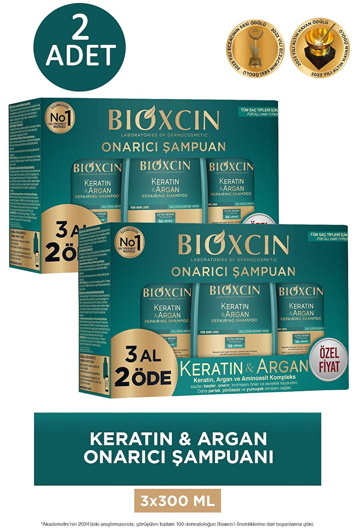Bioxcin Keratin ve Argan Onarıcı Şampuan 300 ml - 3 Al 2 Öde 2 ADET