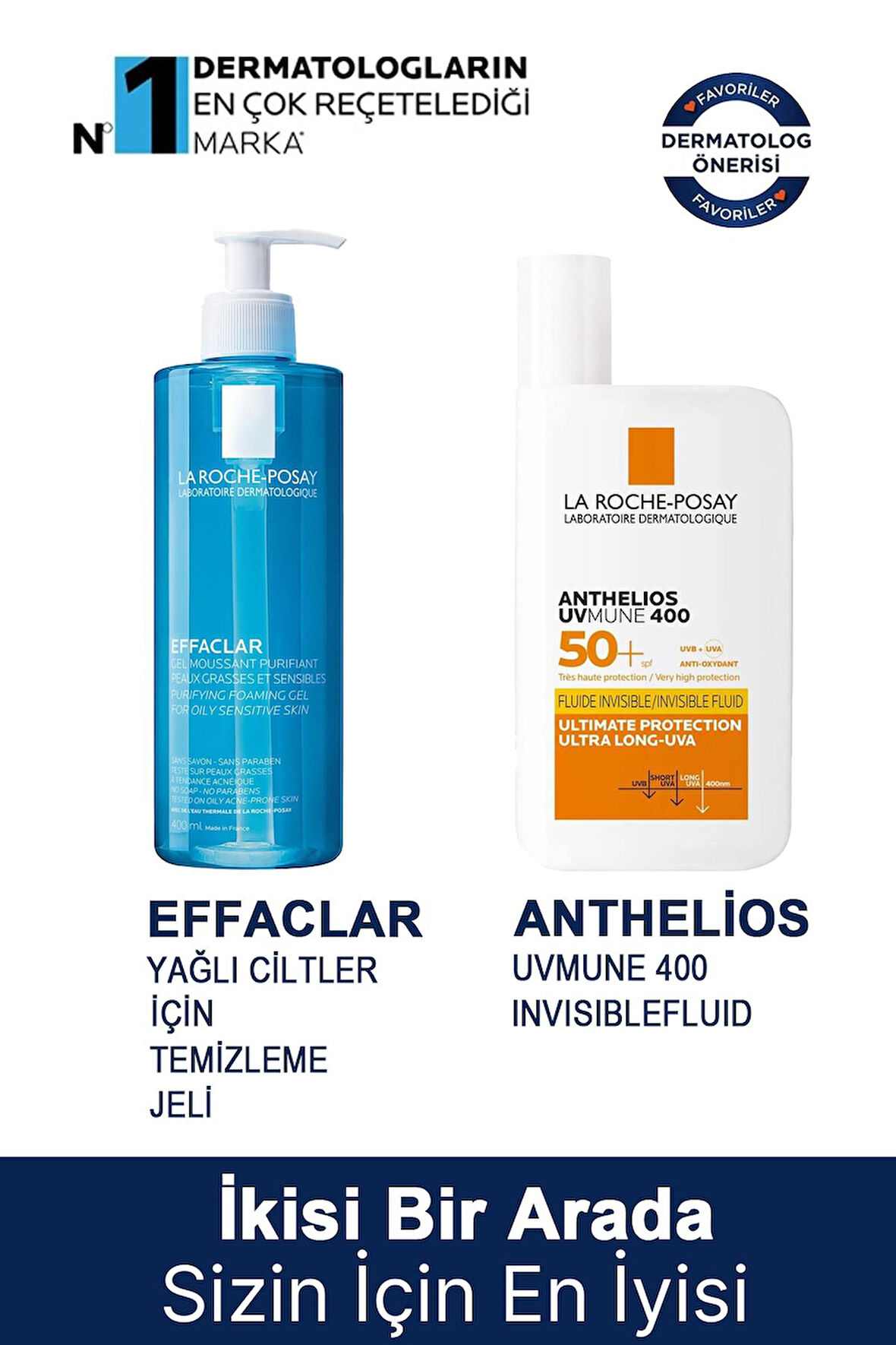 La Roche Posay Anthelios UVmune 400 Invisible Fluid SPF50+ 50 ml + La Roche Posay Effaclar Gel 400 ml 