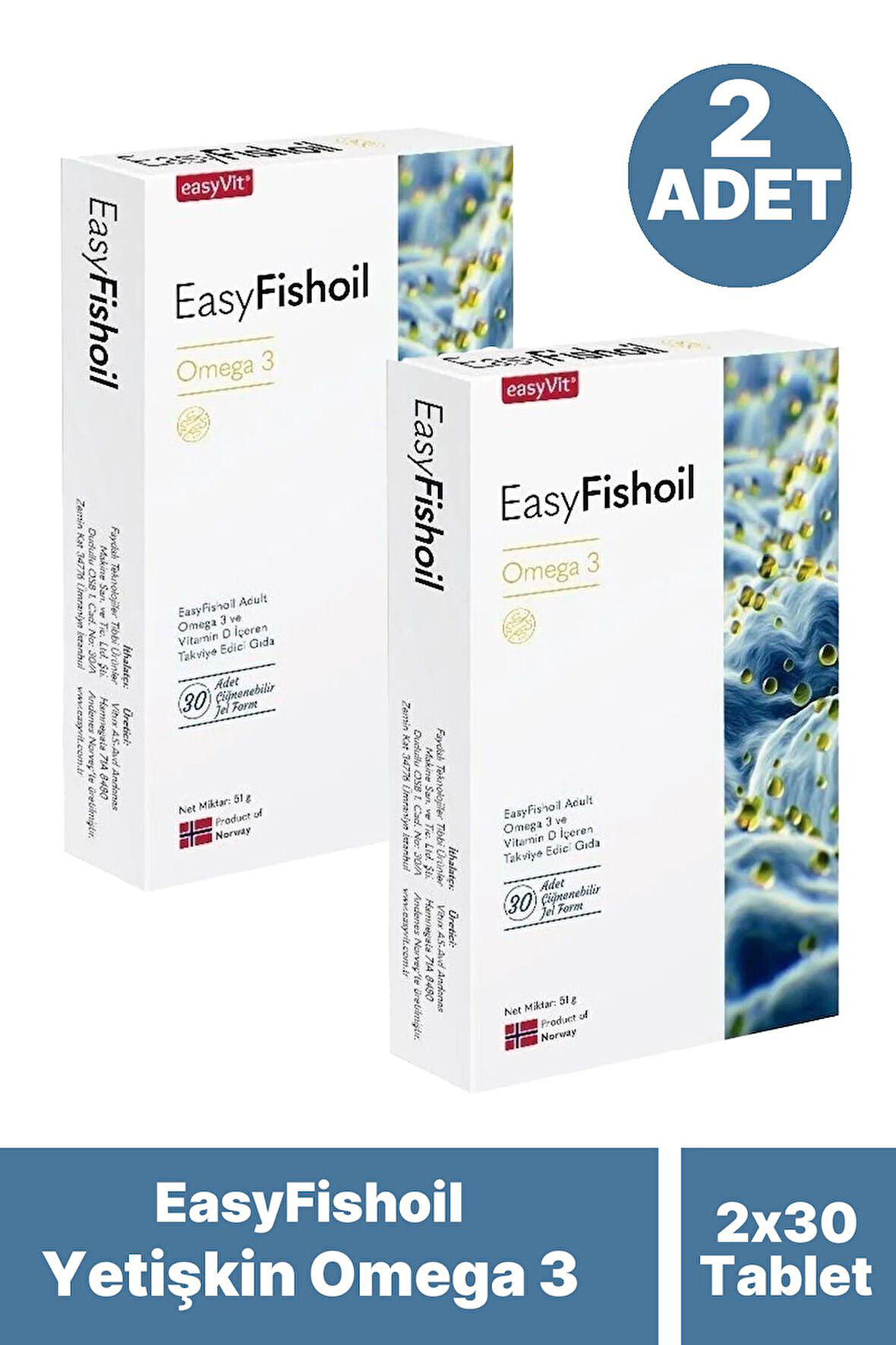 EasyFishoil Yetişkin 30 Çiğnenebilir Jel Form 2 Adet