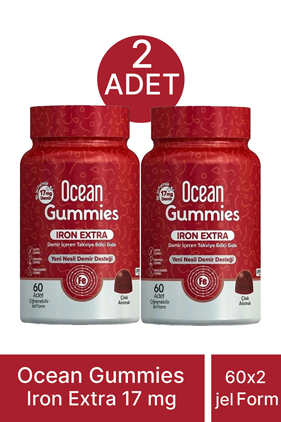 Ocean Gummies Iron Extra 17 mg 60 Çiğnenebilir Jel 2 Adet