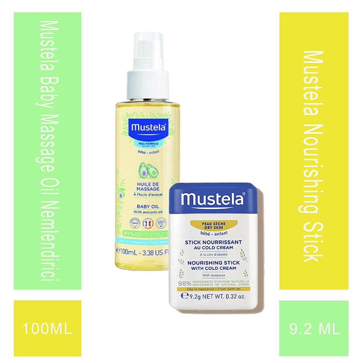 Mustela Baby Massage Oil Nemlendirici ve Rahatlatıcı Bebek Yağı 100 ml + Mustela Nourishing Stick With Cold Cream 9,2 gr 