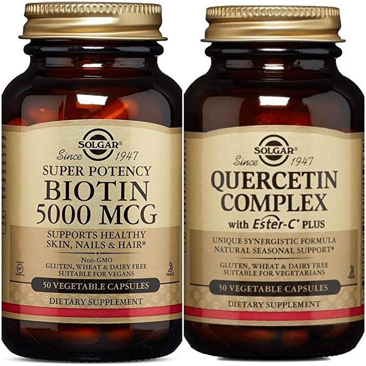 Solgar Biotin 5000 mcg 50 Kapsül+Solgar Quercetin Complex with Ester-C Plus 50 Tablet