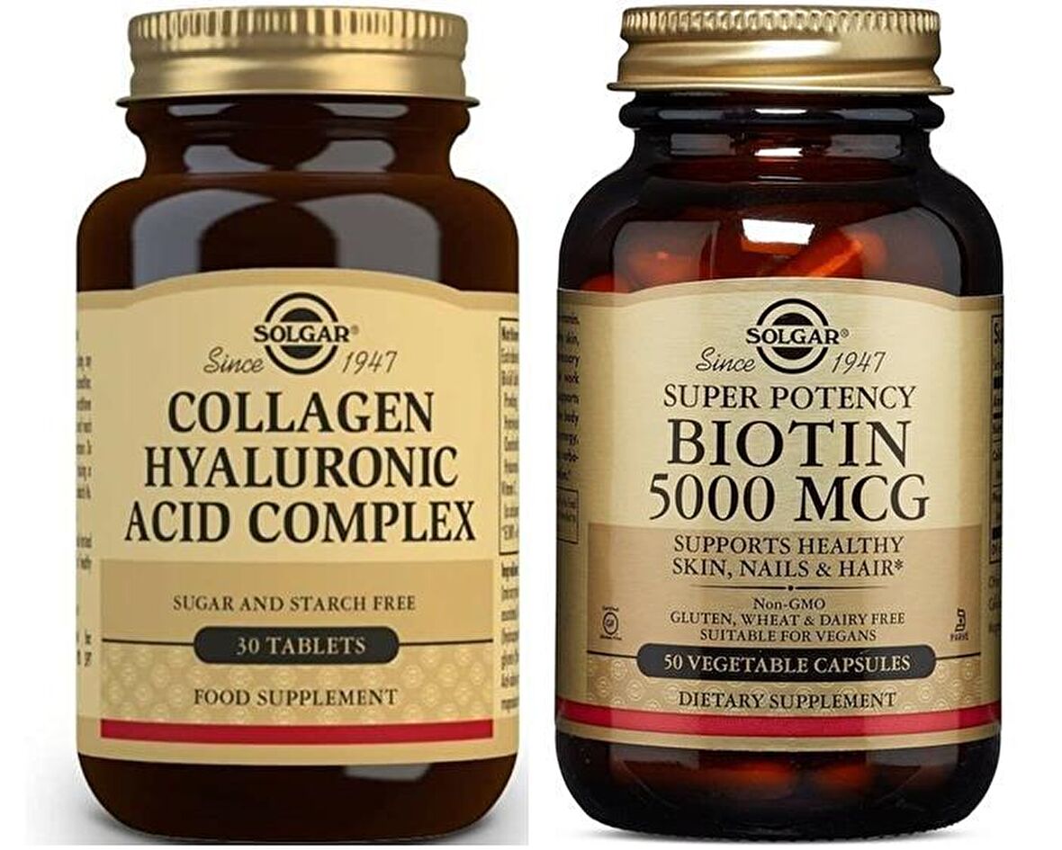 Solgar Hyaluronic Acid Collagen Complex 30 Tablet+Solgar Biotin 5000 mcg 50 Kapsül