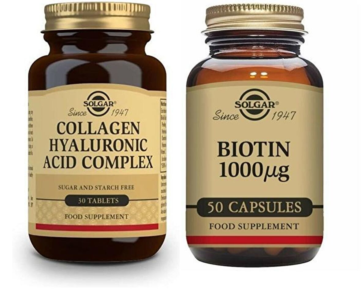 Solgar Hyaluronic Acid Collagen Complex 30 Tablet+Solgar Biotin 1000 mcg 50 Kapsül